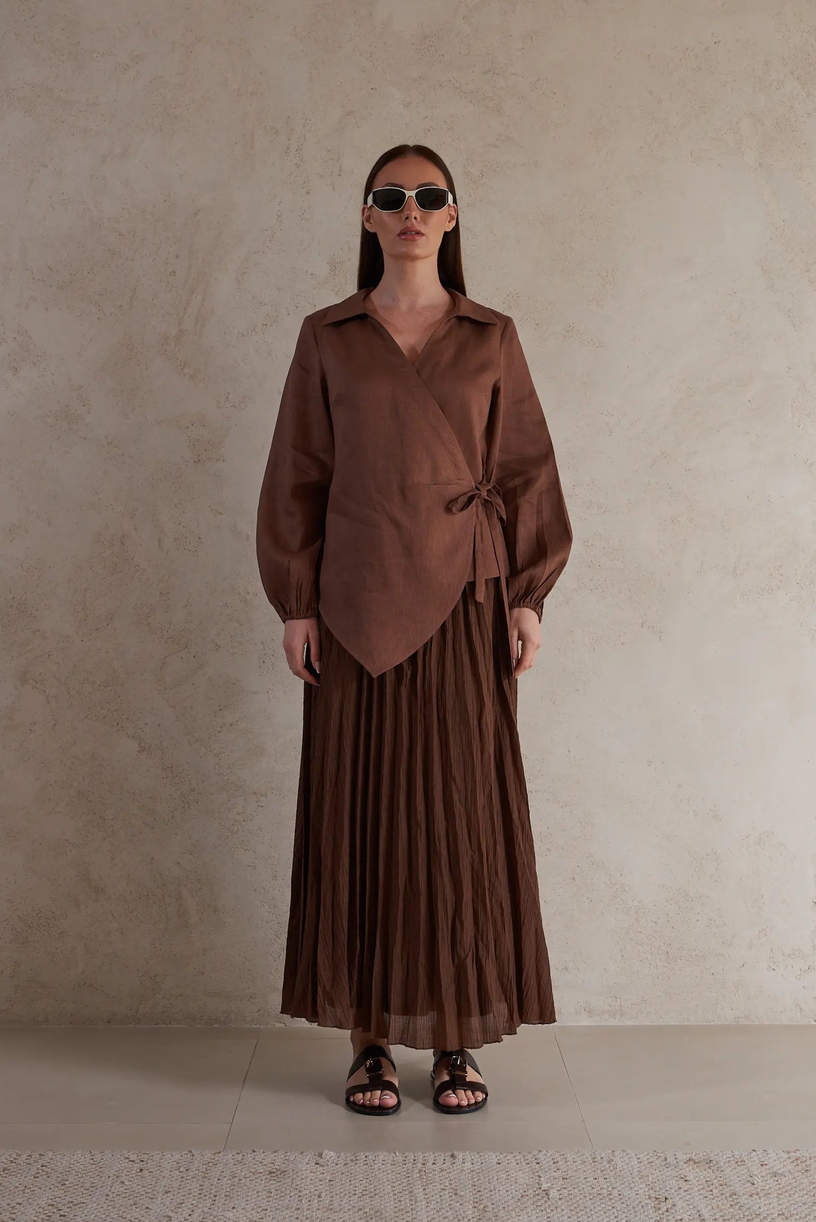 Long Sleeve Linen knotted Top