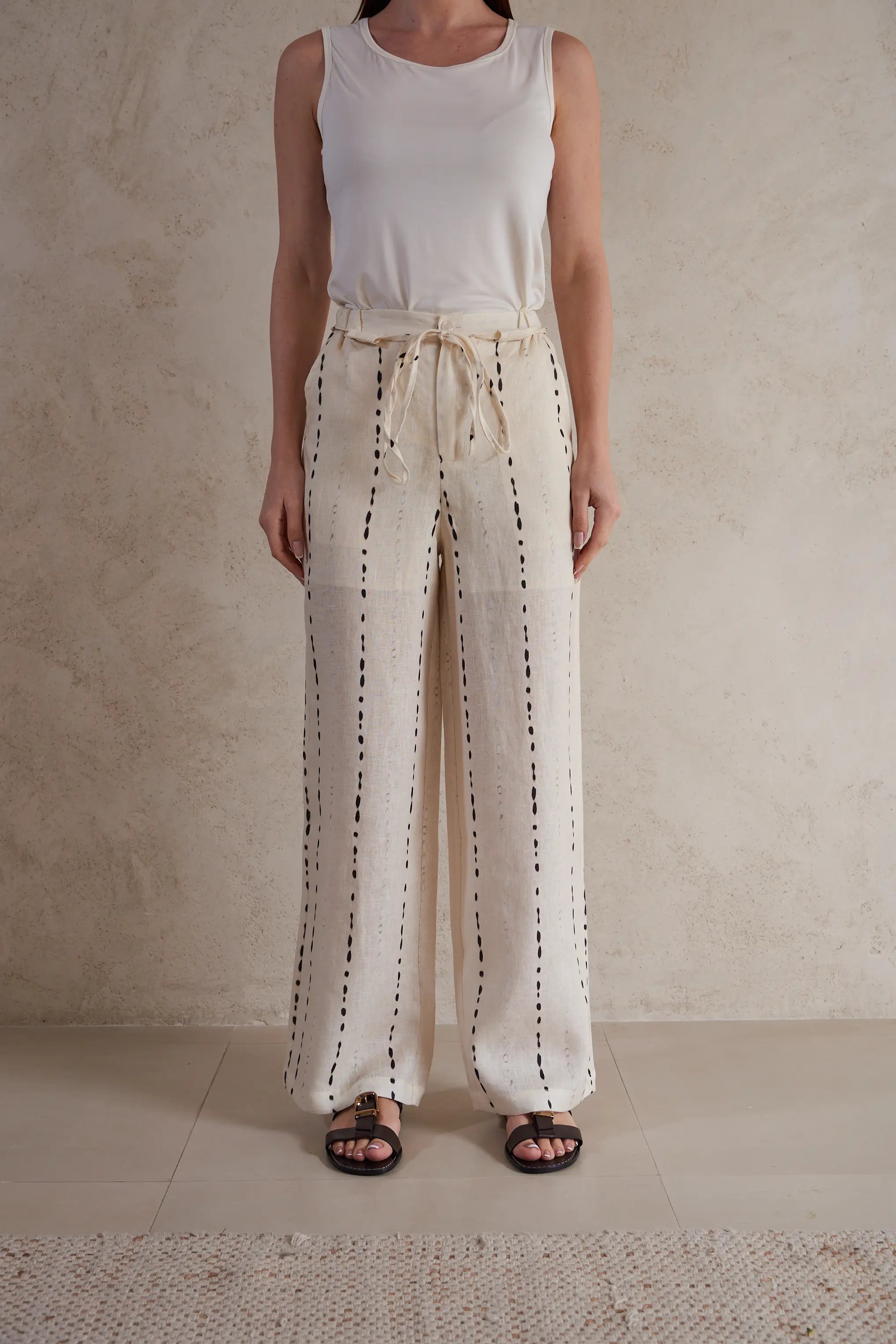 Comfortable Striped Linen Wide-Leg Pants