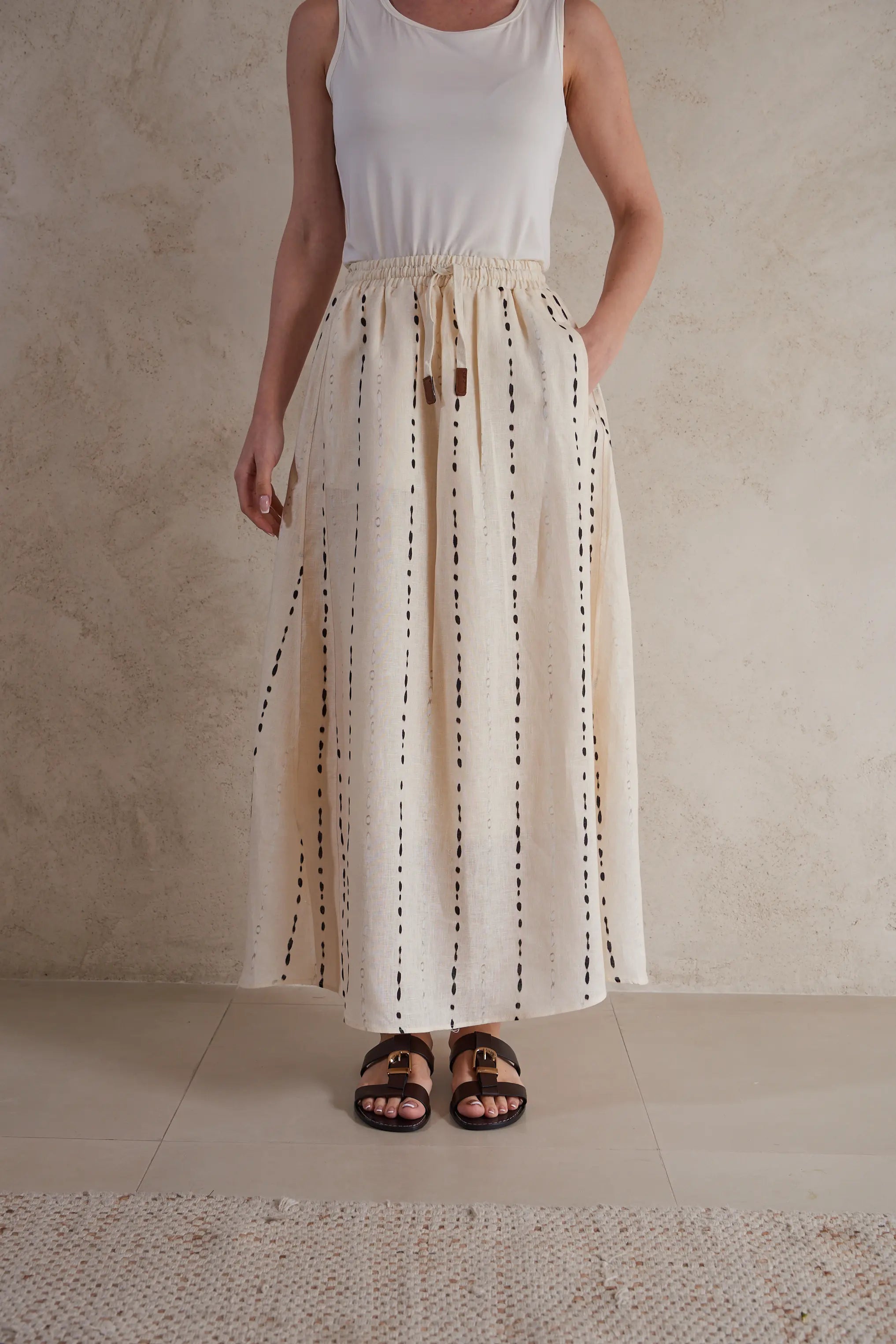 High-Waist Striped Beige Linen skirt