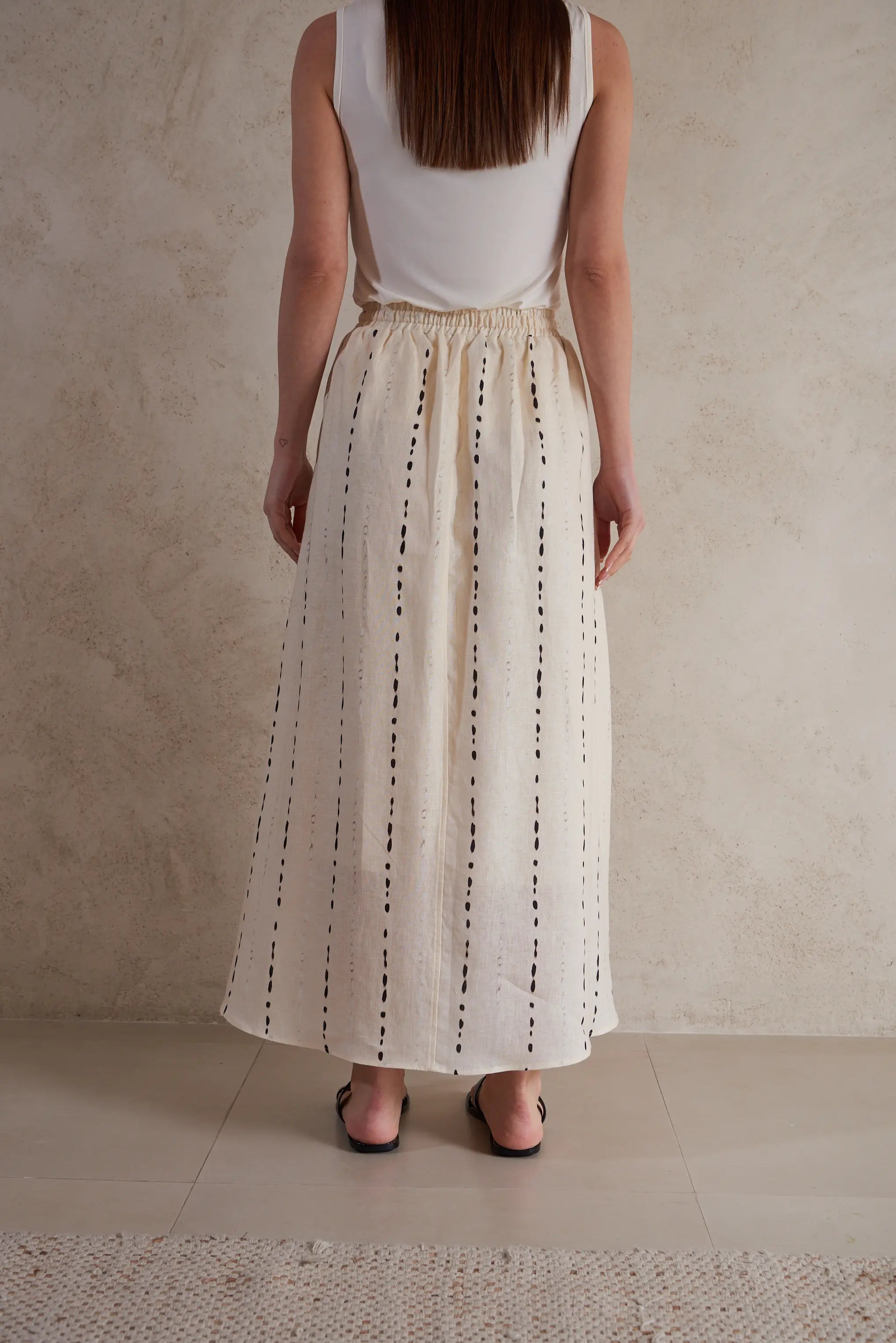 High-Waist Striped Beige Linen skirt