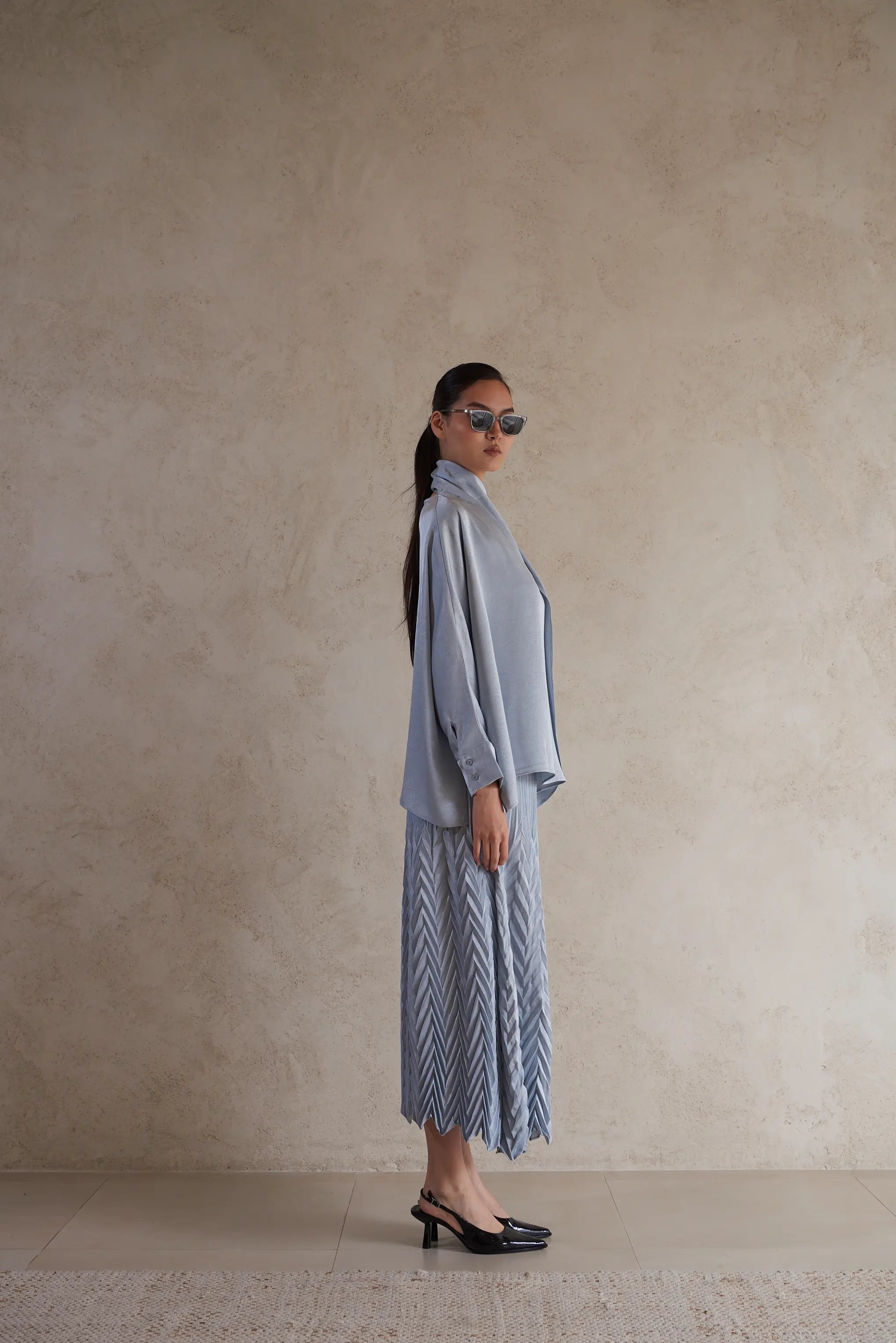 Draped Scarf Satin Blouse