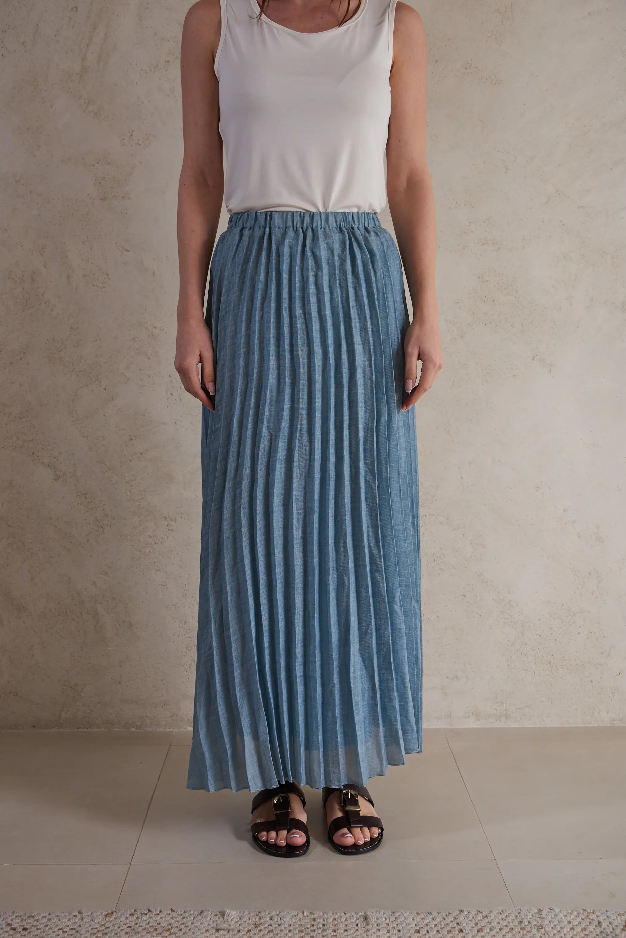 Plisse Linen Maxi Skirt
