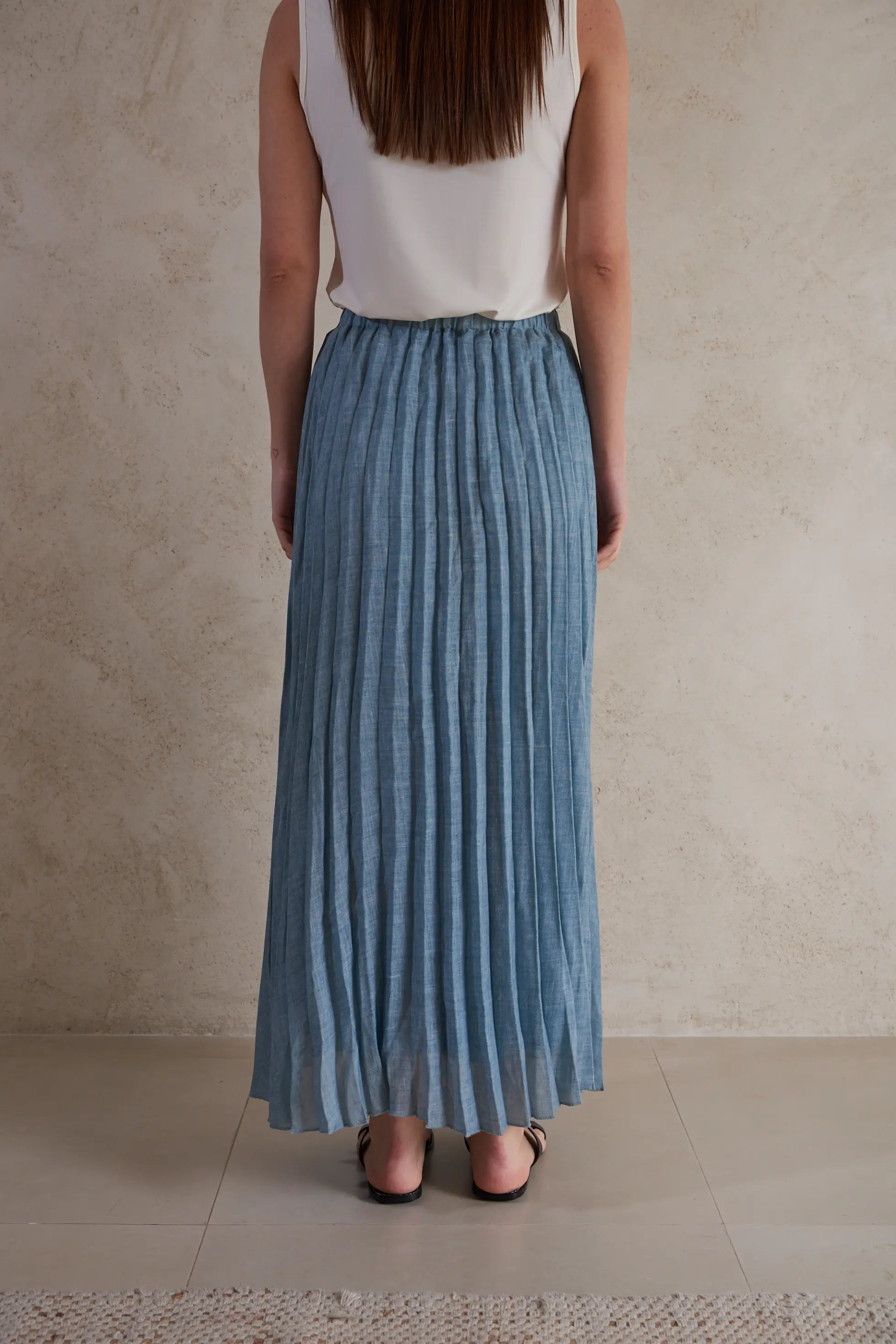 Plisse Linen Maxi Skirt