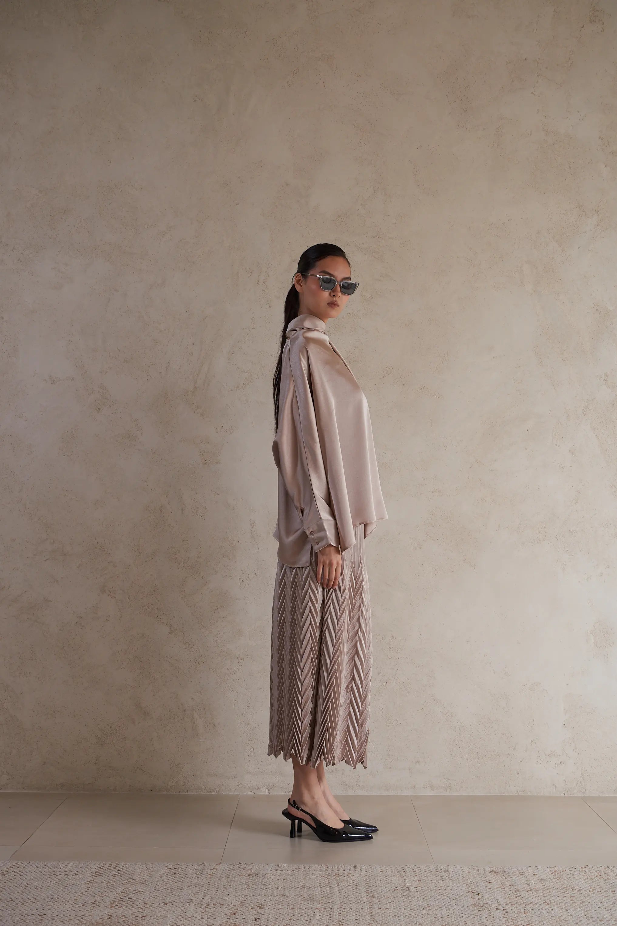 Draped Scarf Satin Blouse