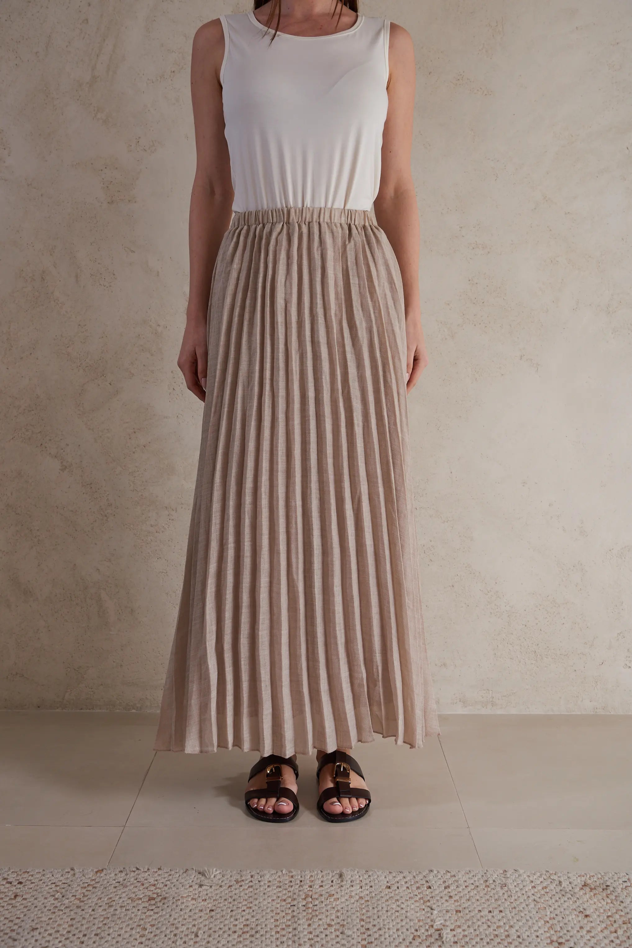 Plisse Linen Maxi Skirt