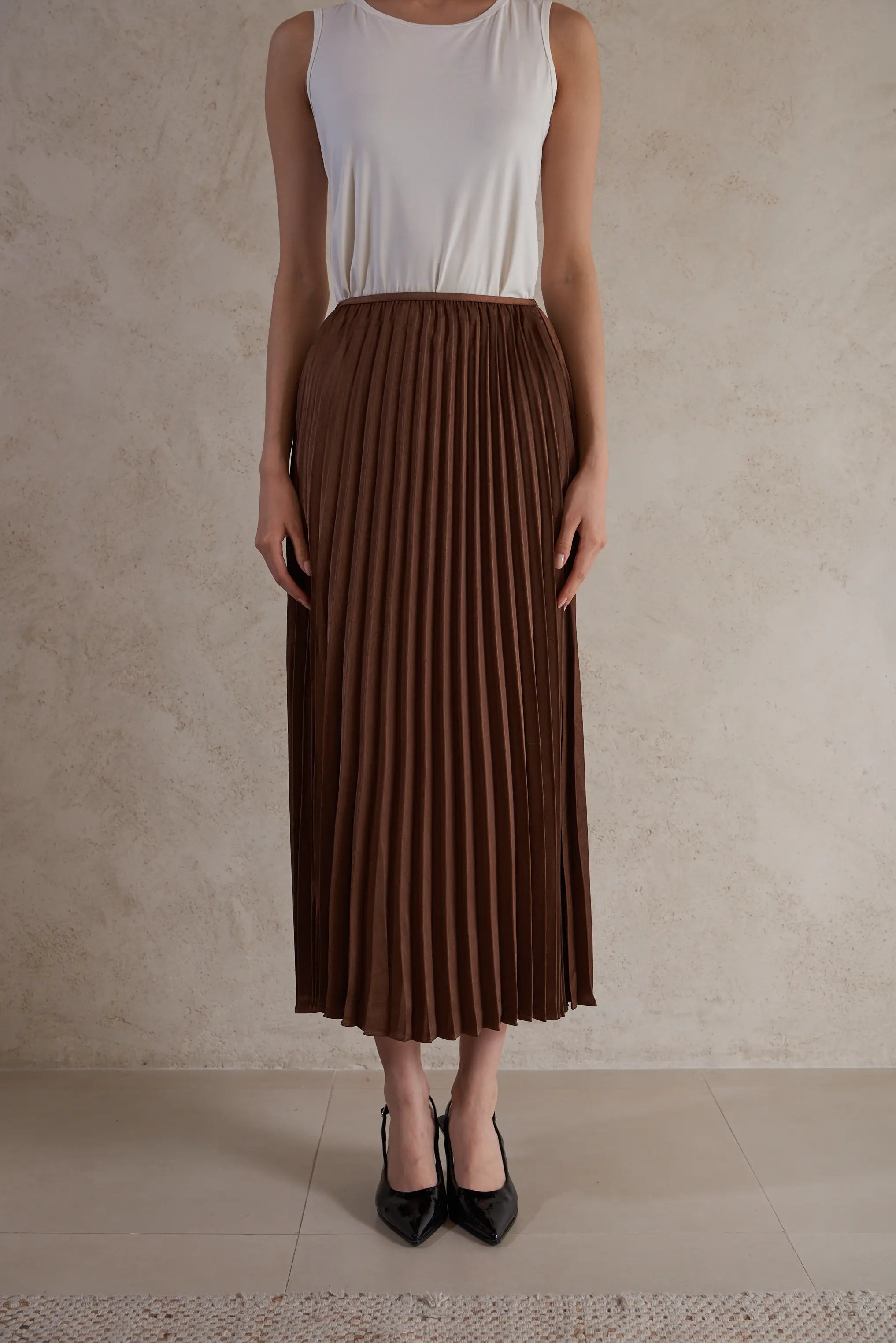 satin plisse maxi skirt