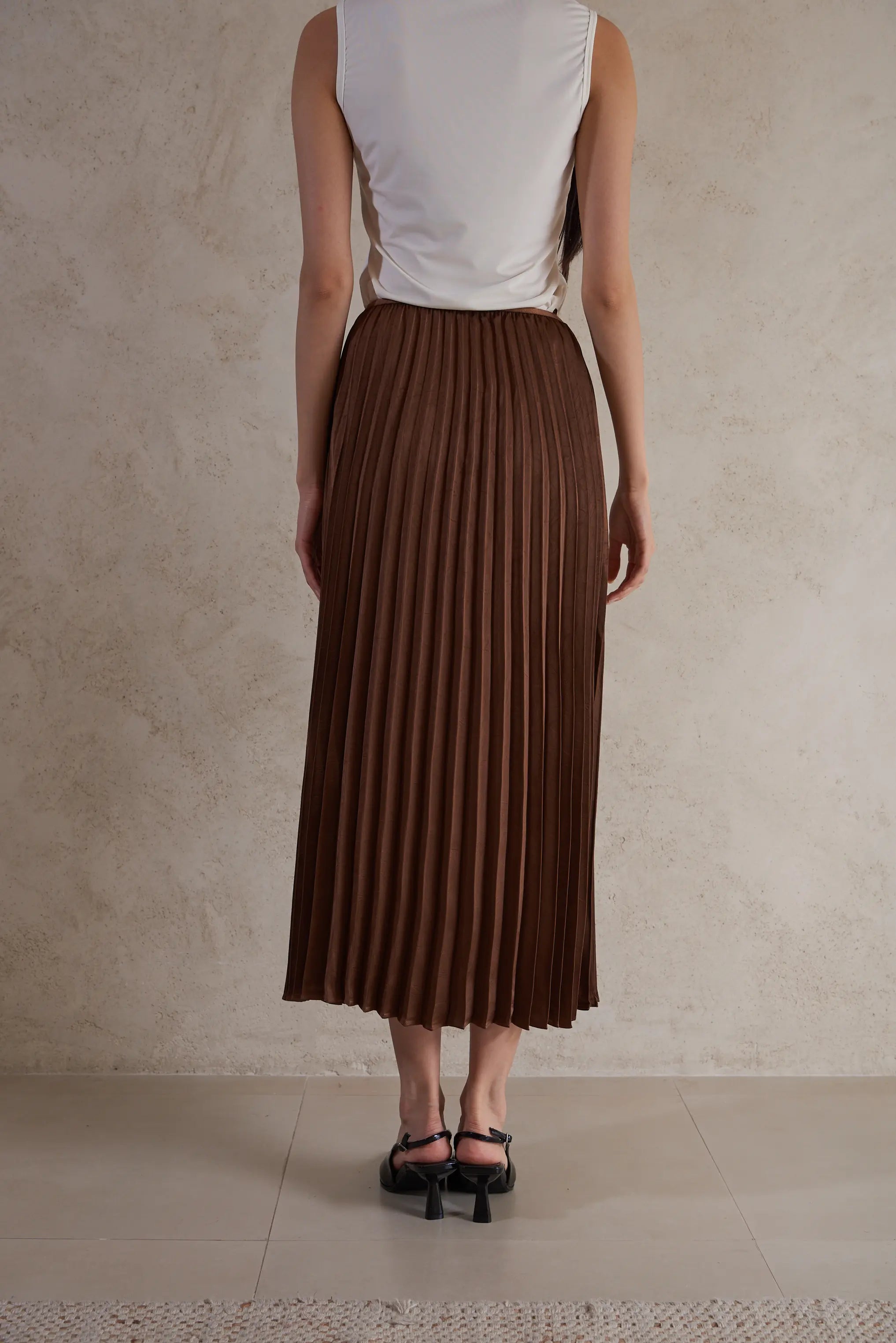 satin plisse maxi skirt