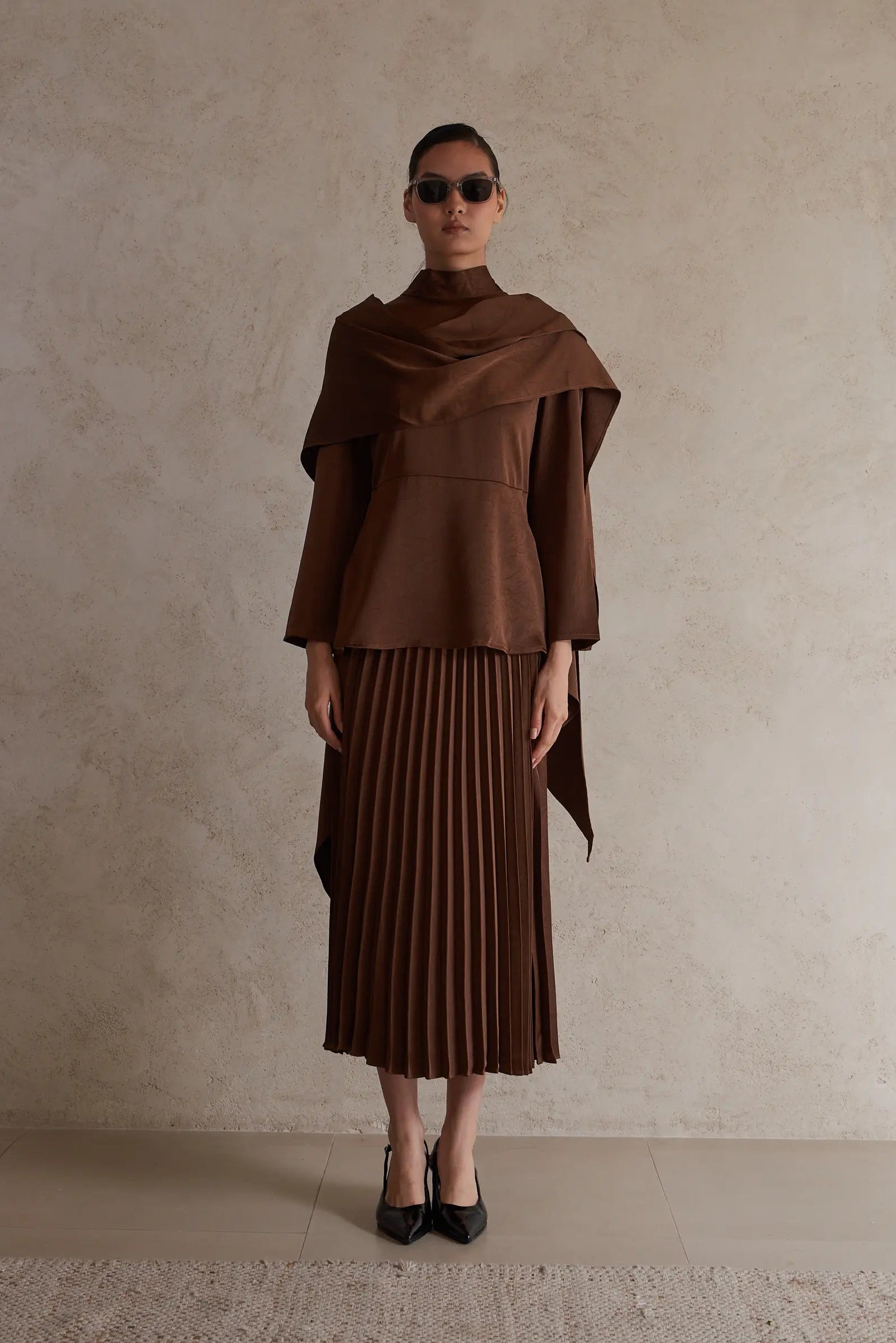 Elegant Drape Satin Detail Blouse
