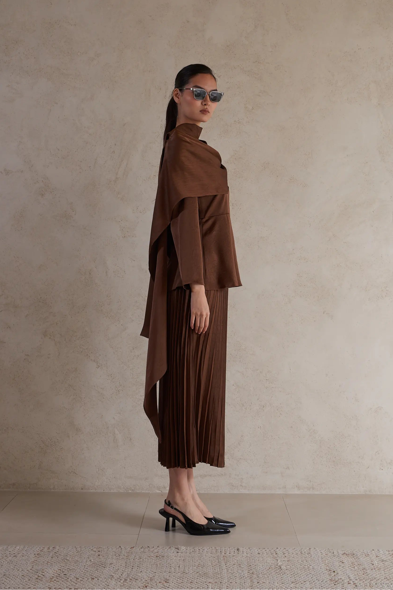 Elegant Drape Satin Detail Blouse