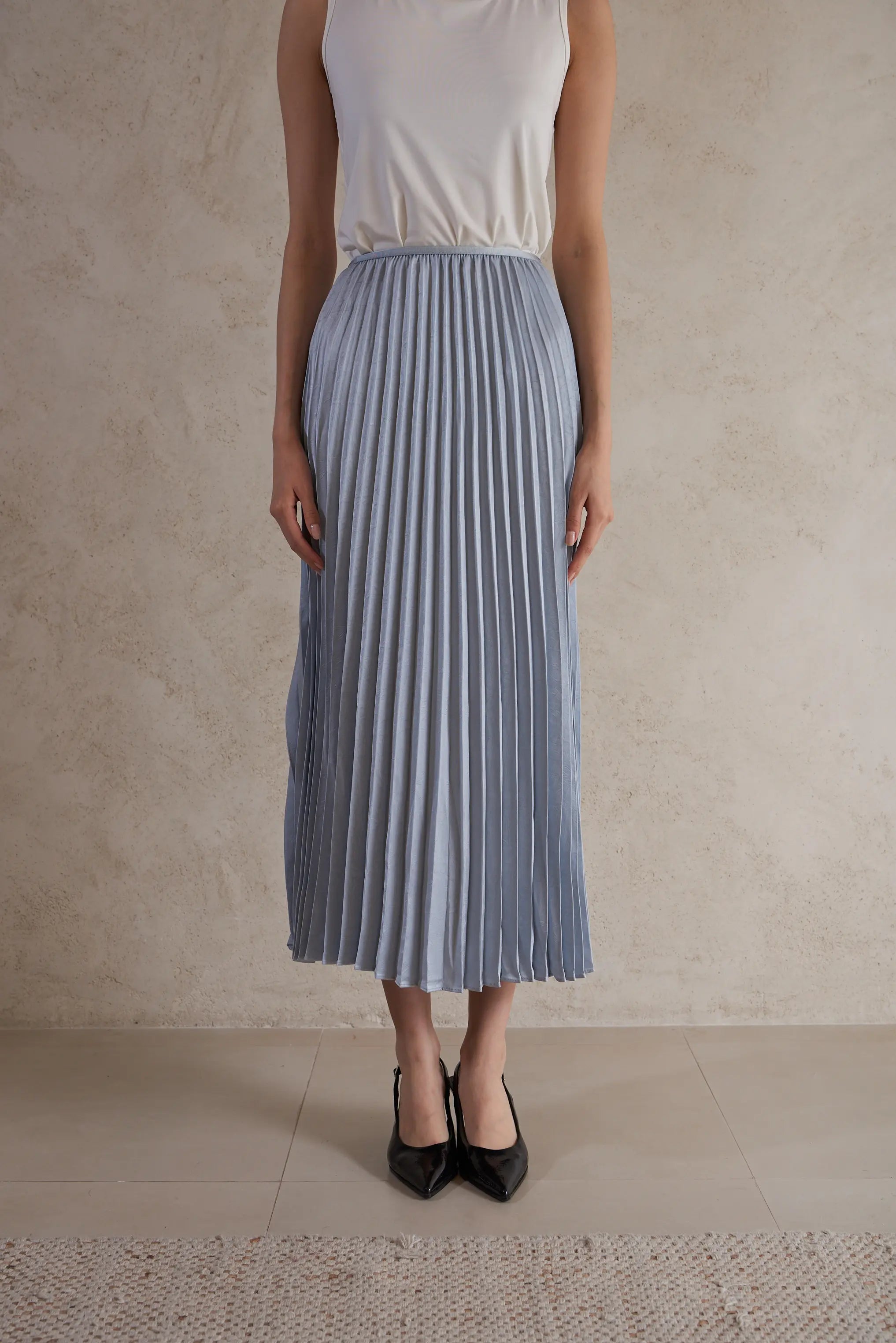 satin plisse maxi skirt