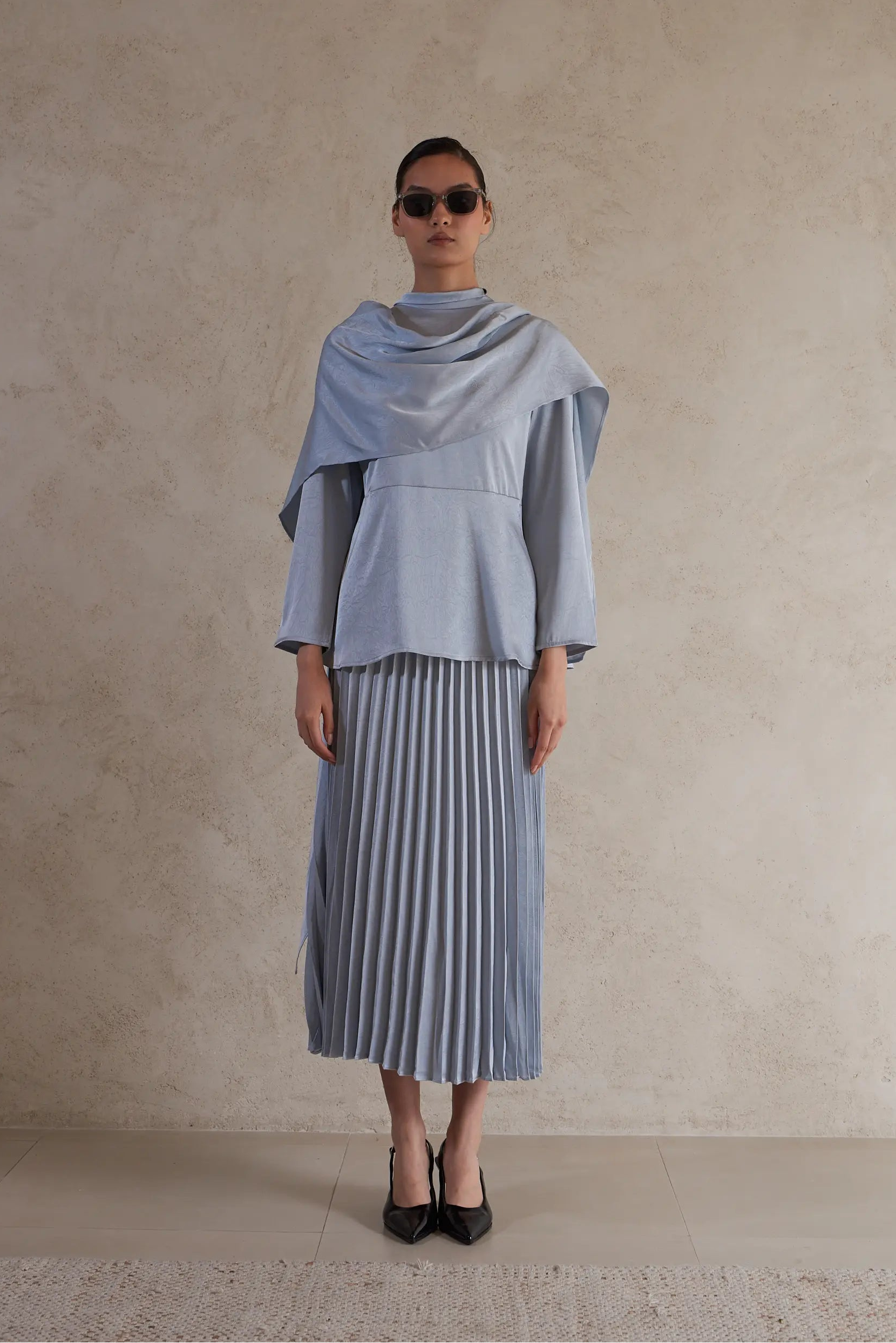 Elegant Drape Satin Detail Blouse