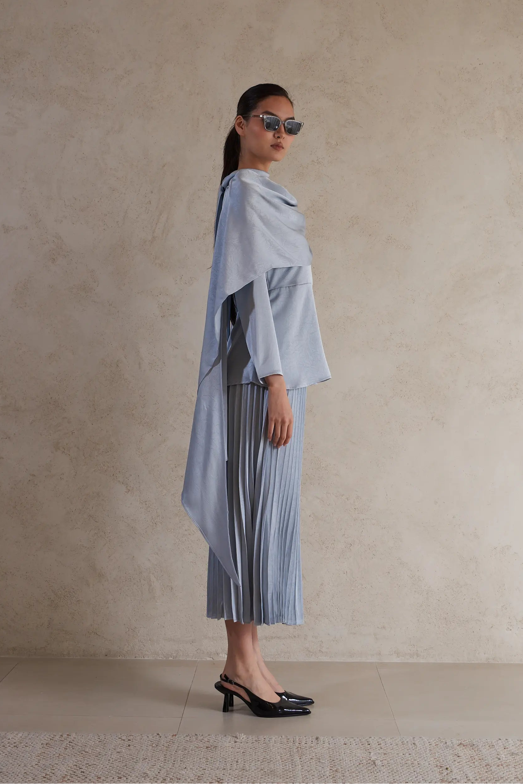 Elegant Drape Satin Detail Blouse