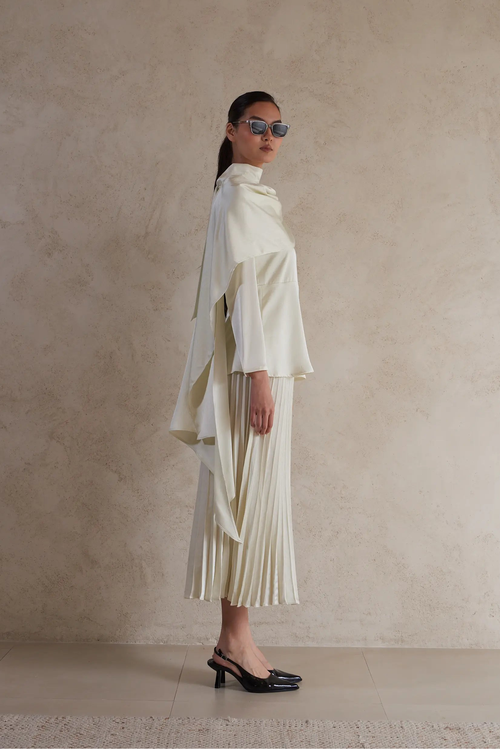 Elegant Drape Satin Detail Blouse