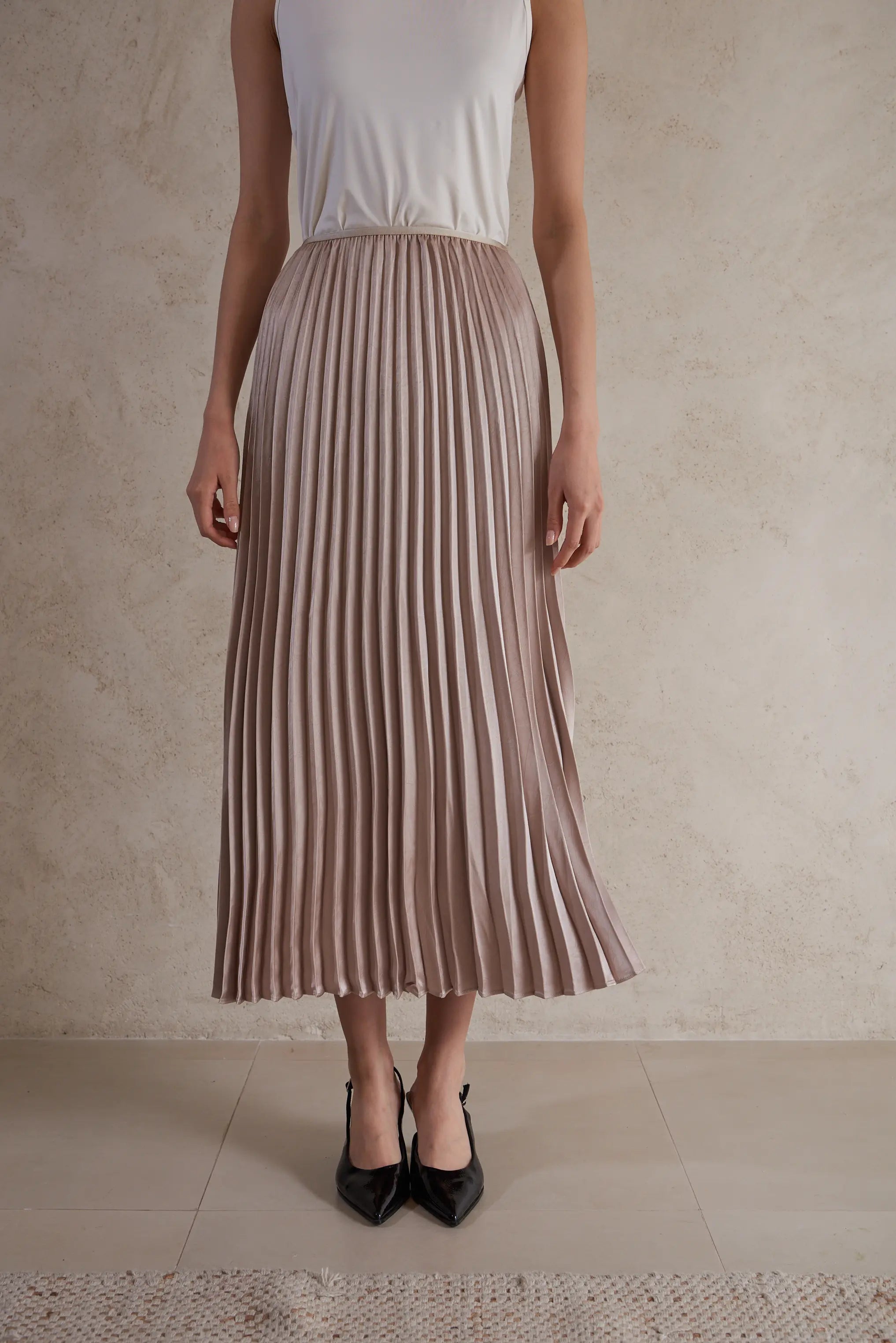 satin plisse maxi skirt