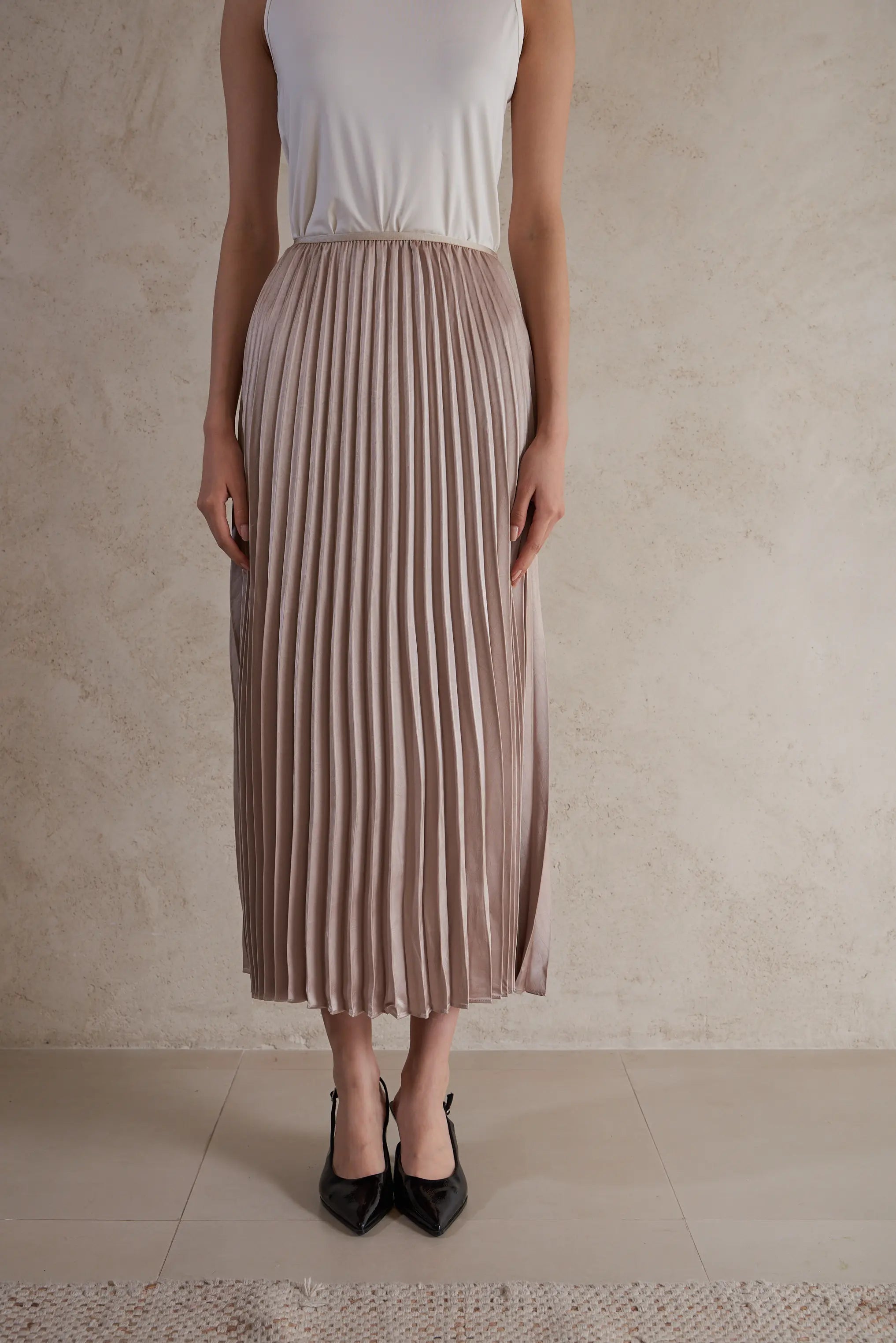 satin plisse maxi skirt