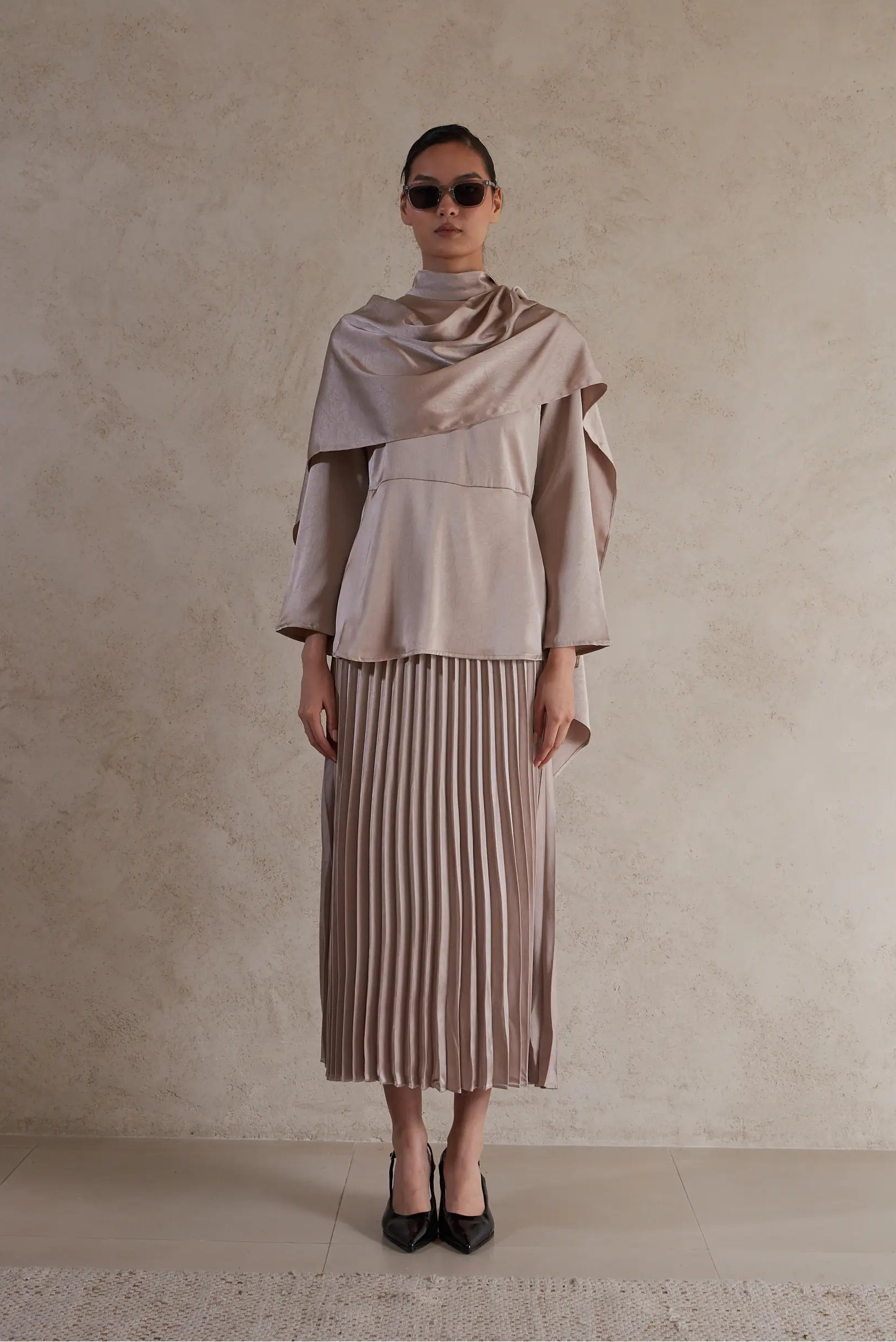 Elegant Drape Satin Detail Blouse