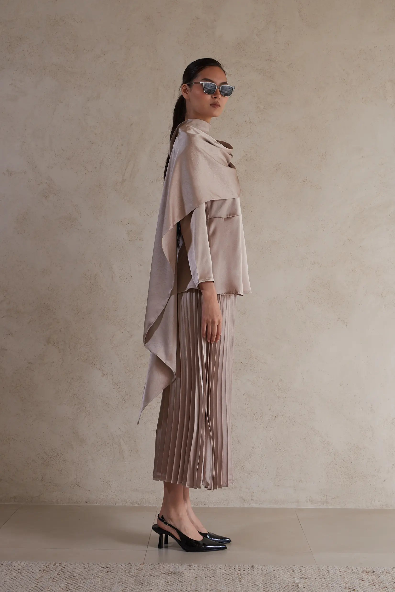 Elegant Drape Satin Detail Blouse
