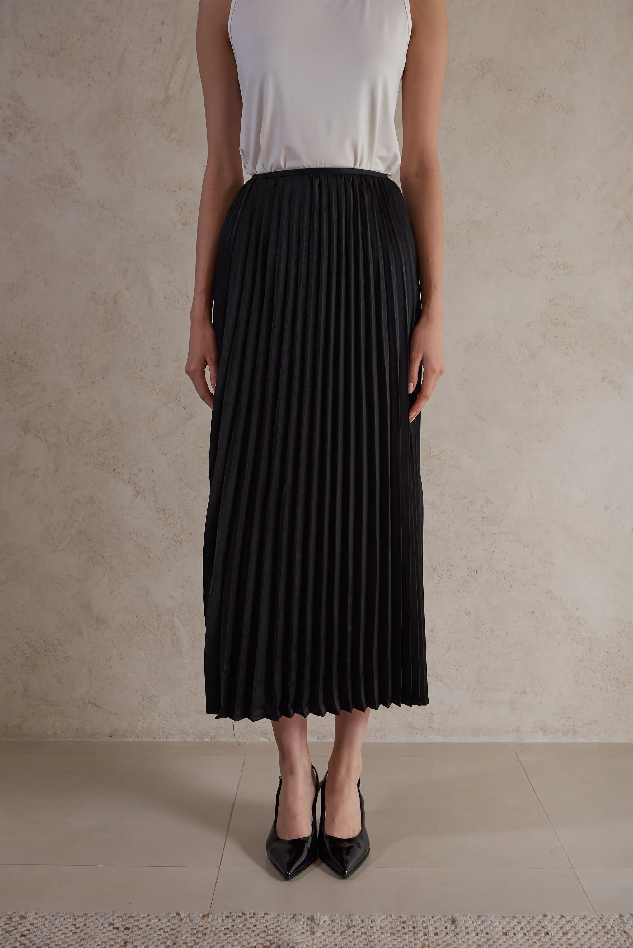 satin plisse maxi skirt