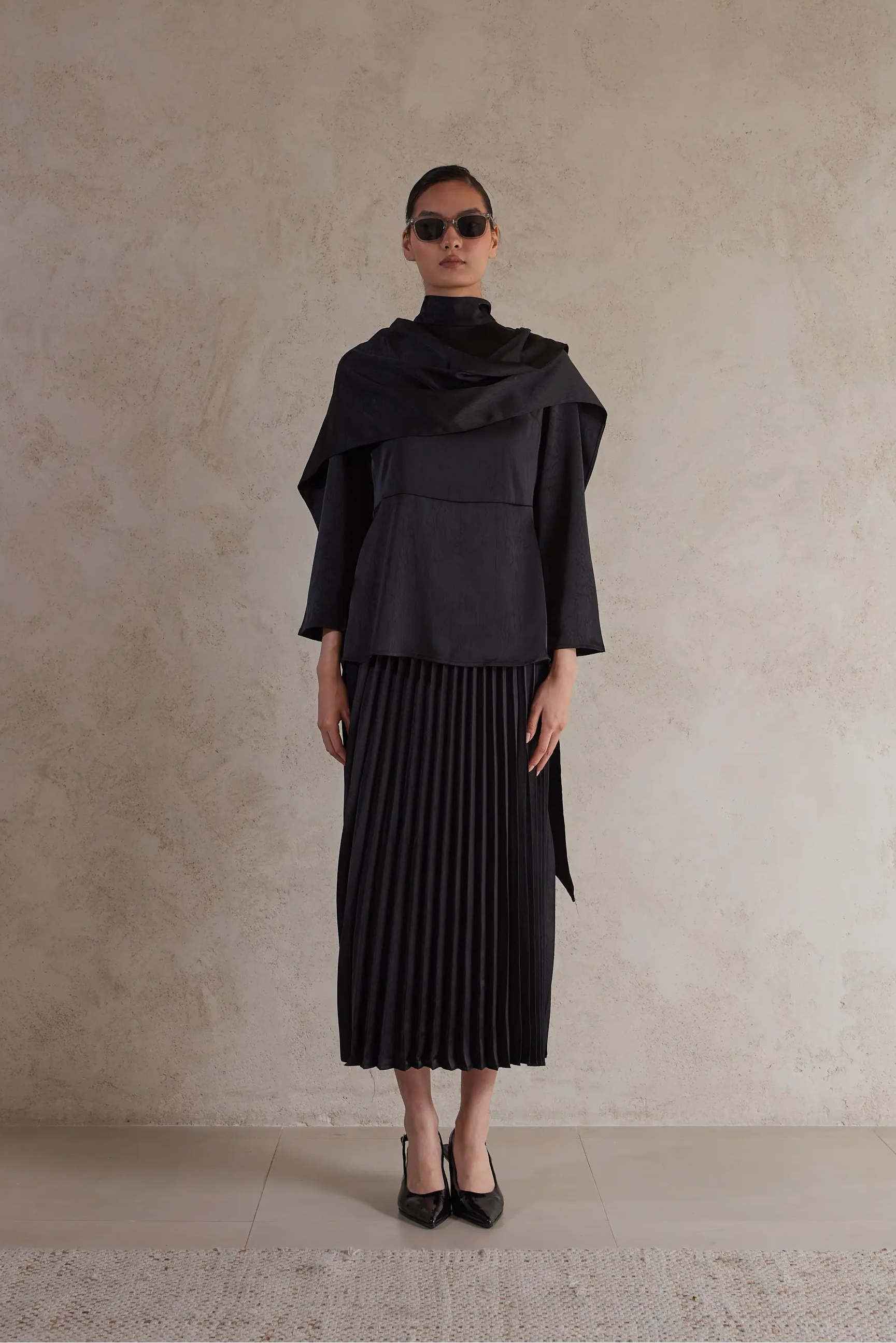 Elegant Drape Satin Detail Blouse