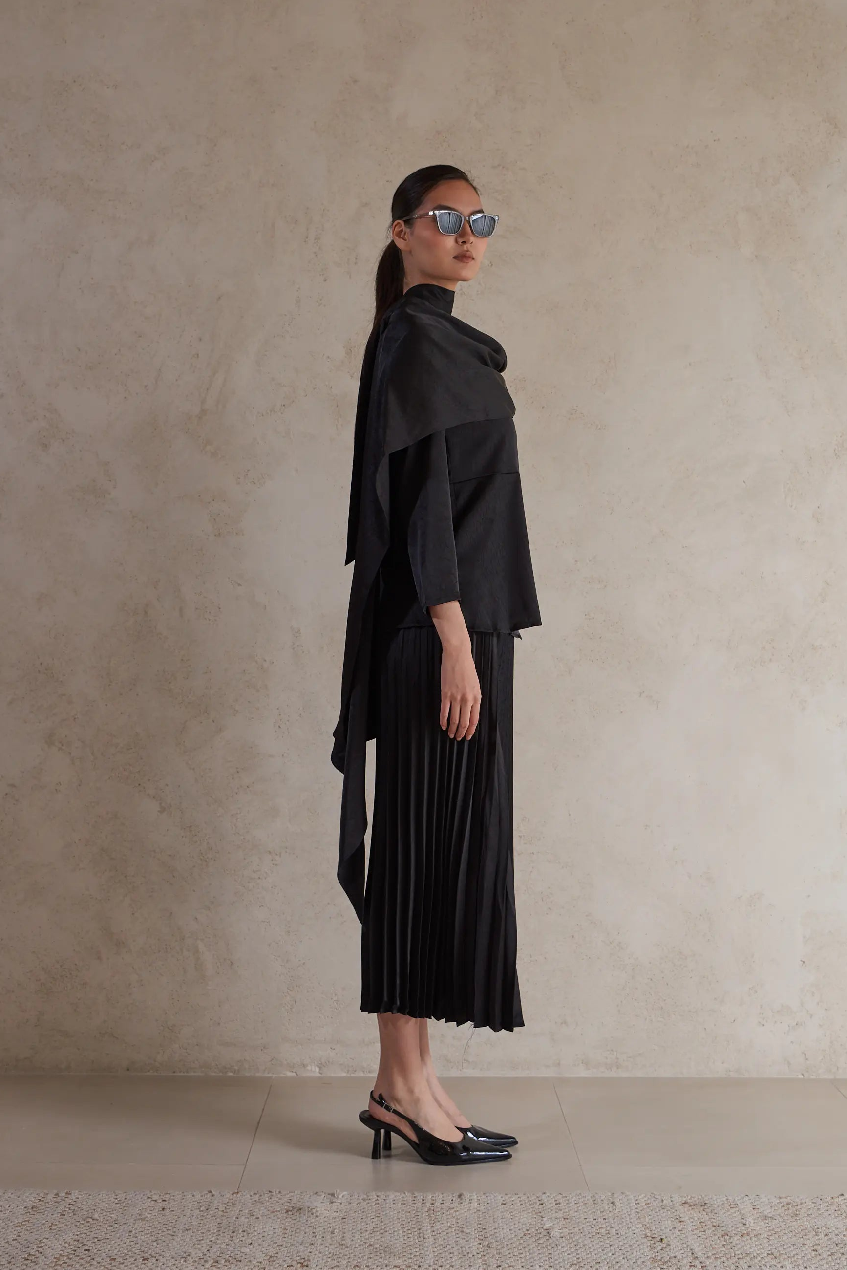 Elegant Drape Satin Detail Blouse