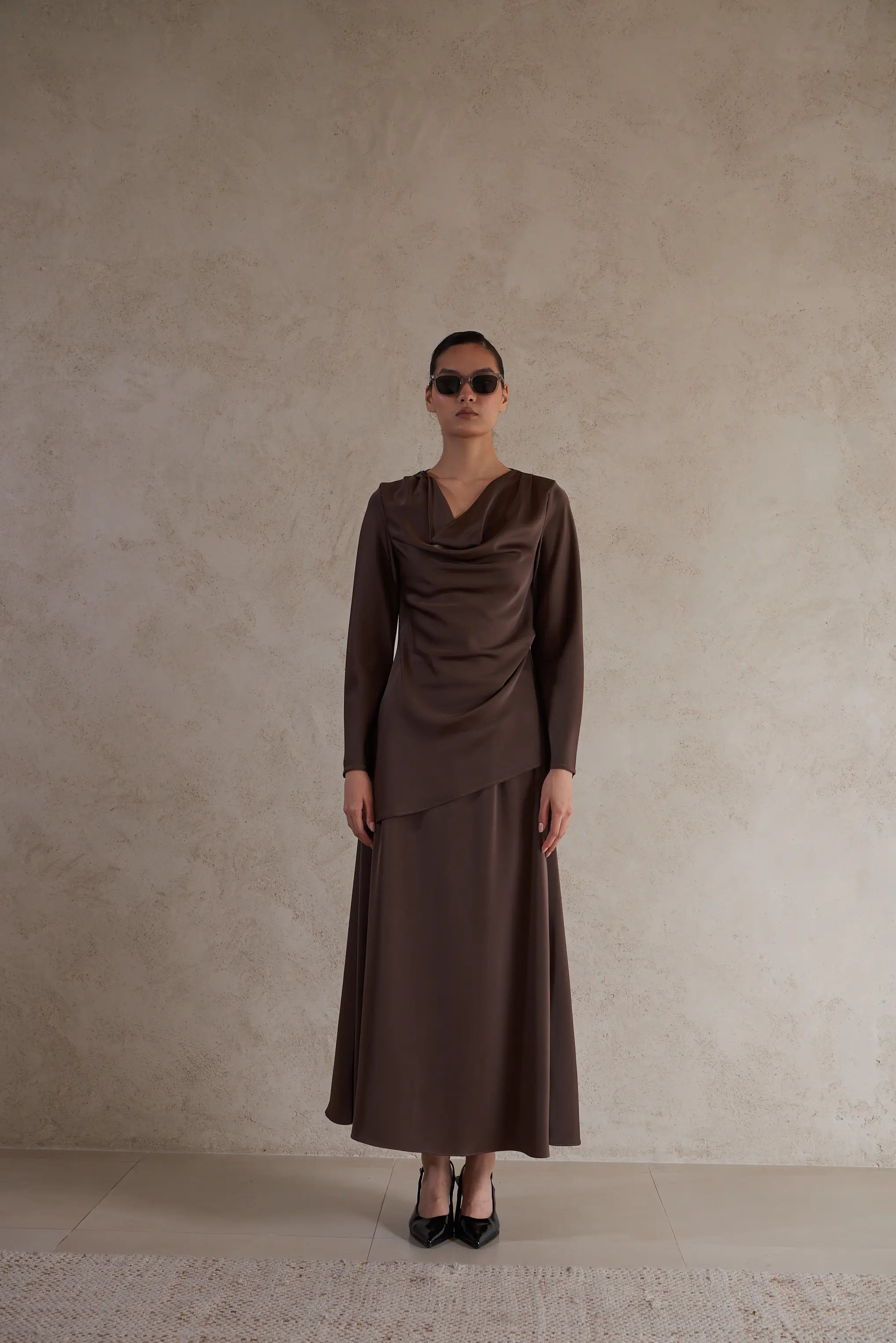 Elegant Satin Draped Blouse