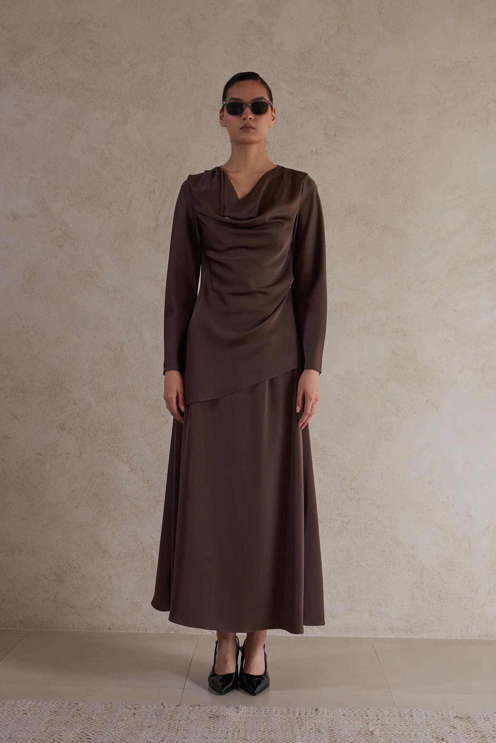Elegant Satin Draped Blouse