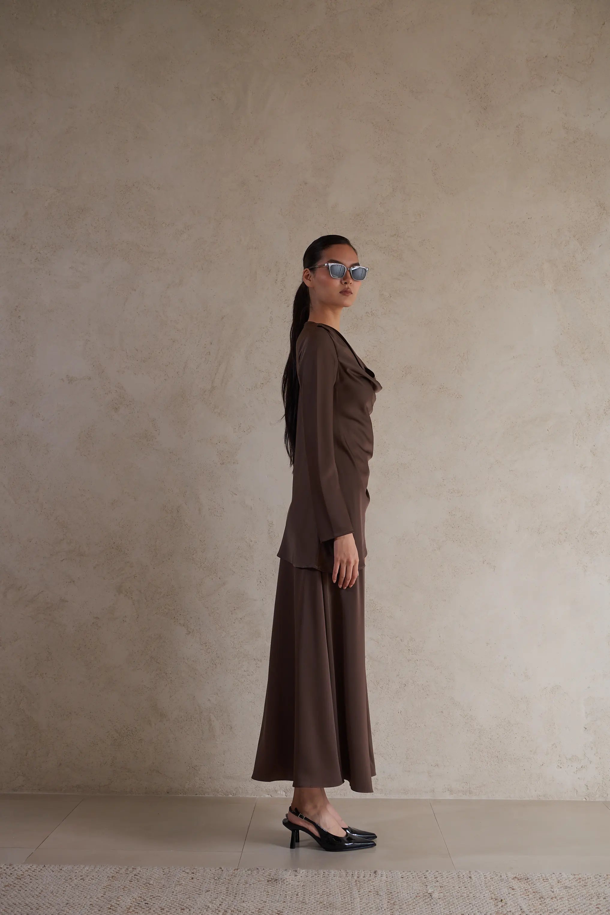 Elegant Satin Draped Blouse