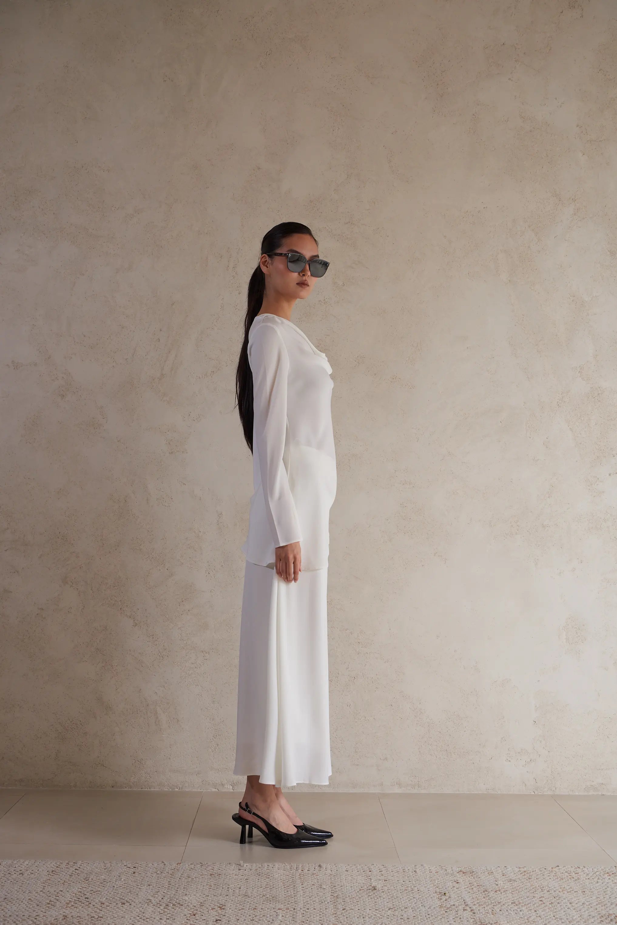 Elegant Satin Draped Blouse