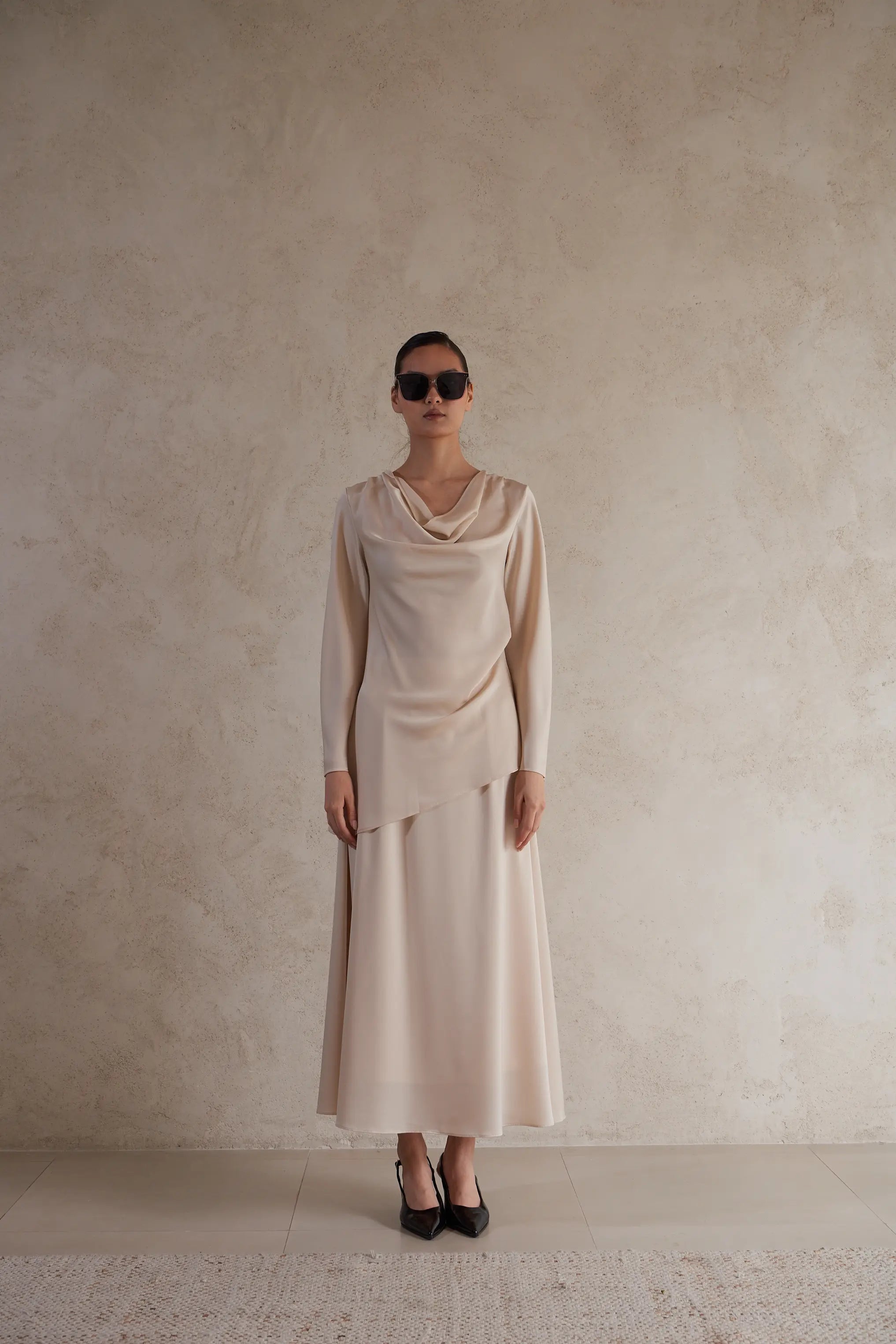 Elegant Satin Draped Blouse