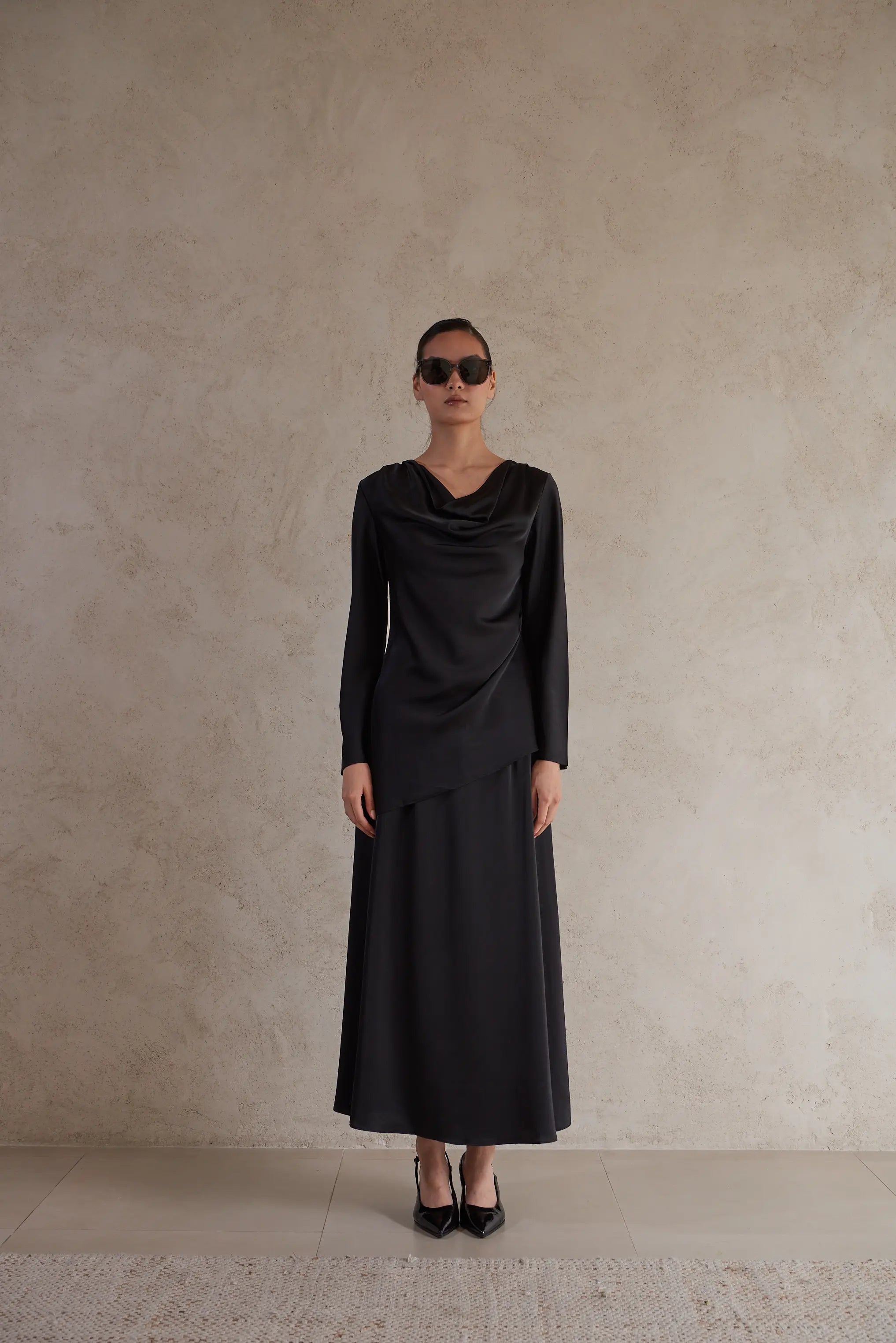 Elegant Satin Draped Blouse