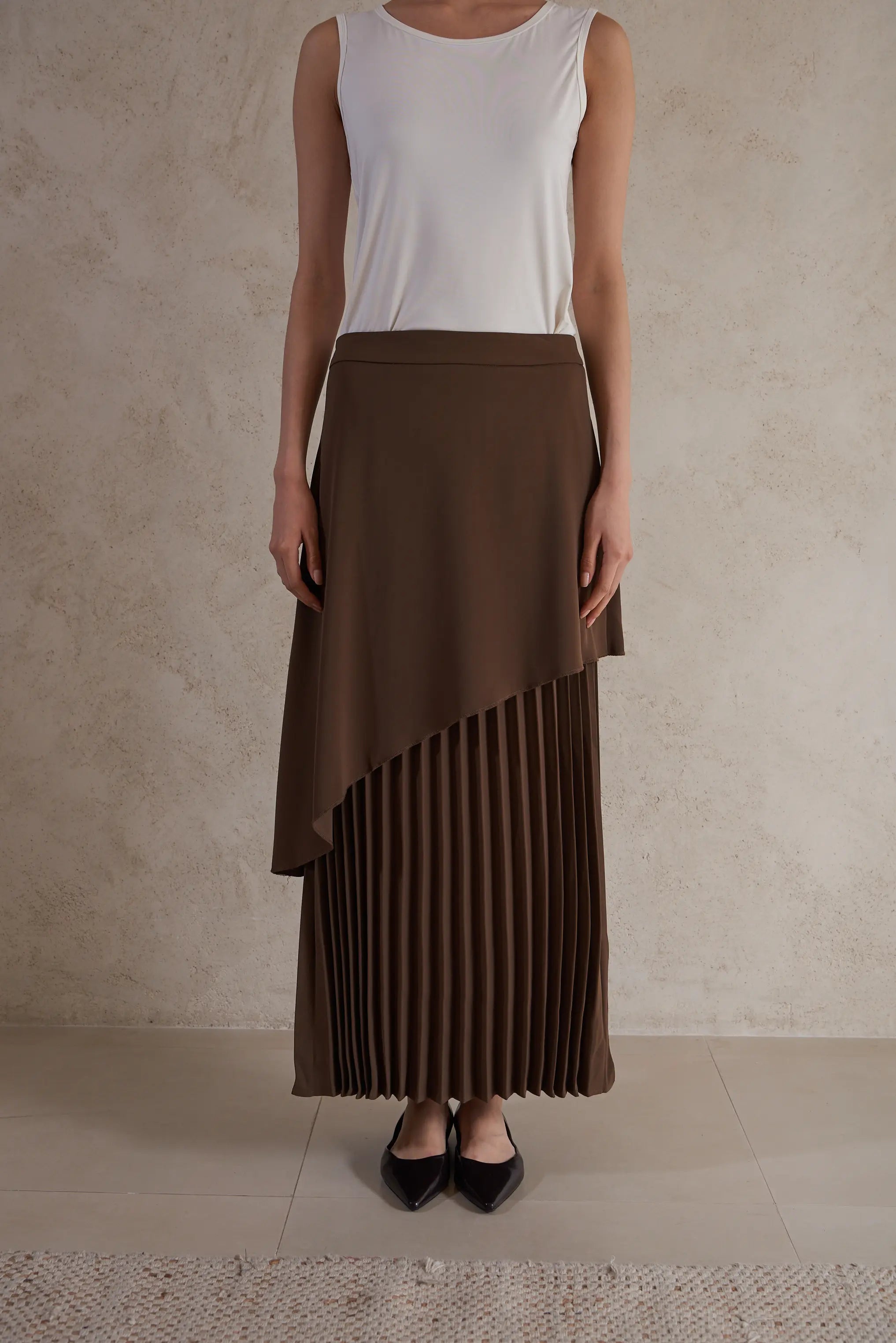 Layered Plissé Maxi Skirt