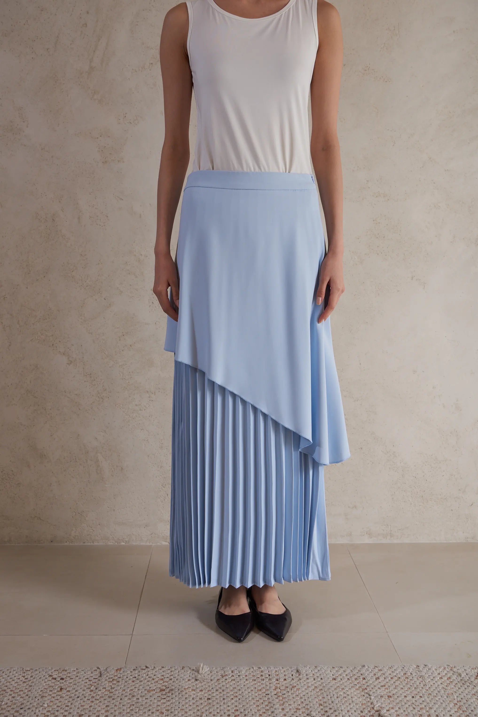 Layered Plissé Maxi Skirt