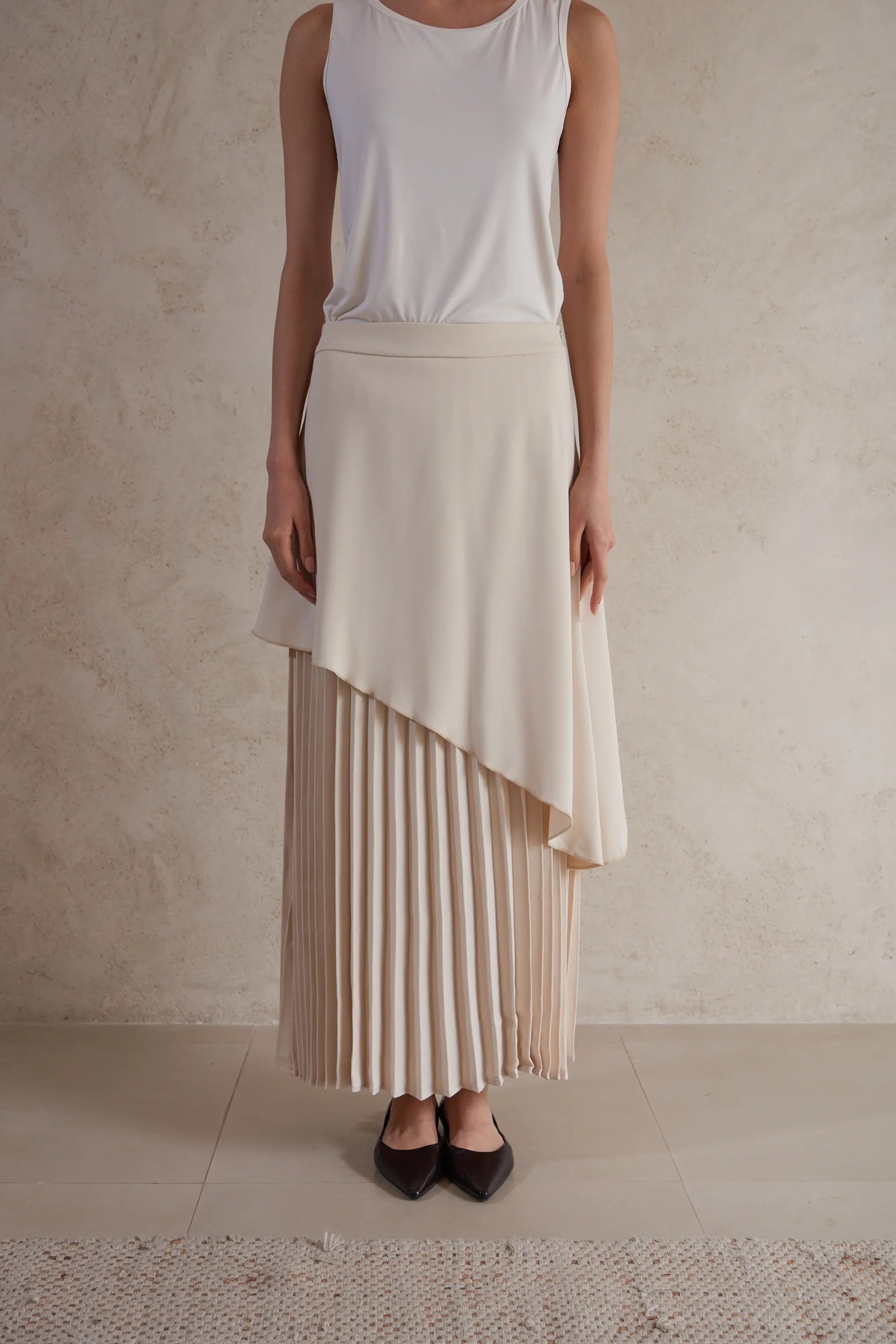 Layered Plissé Maxi Skirt