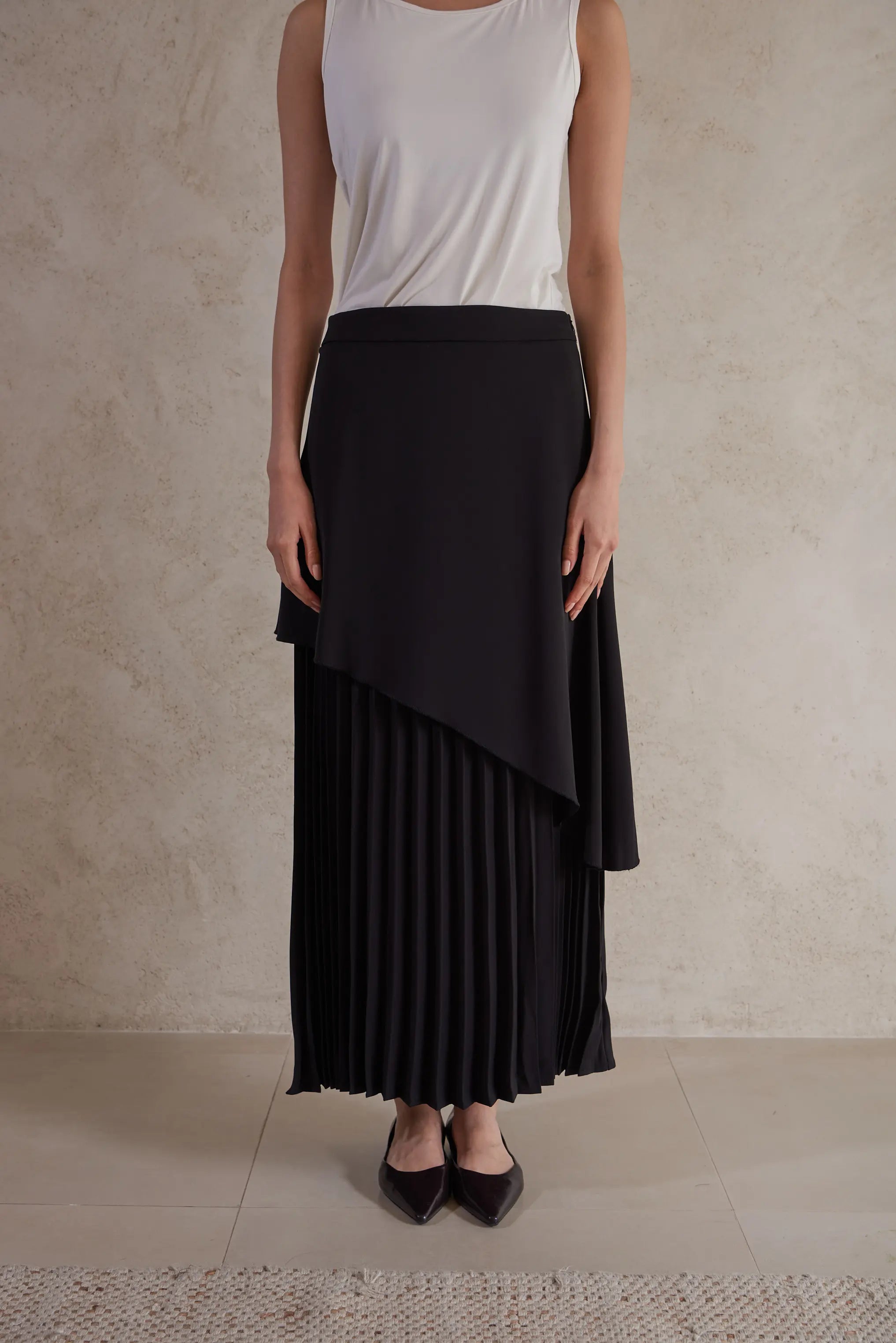 Layered Plissé Maxi Skirt
