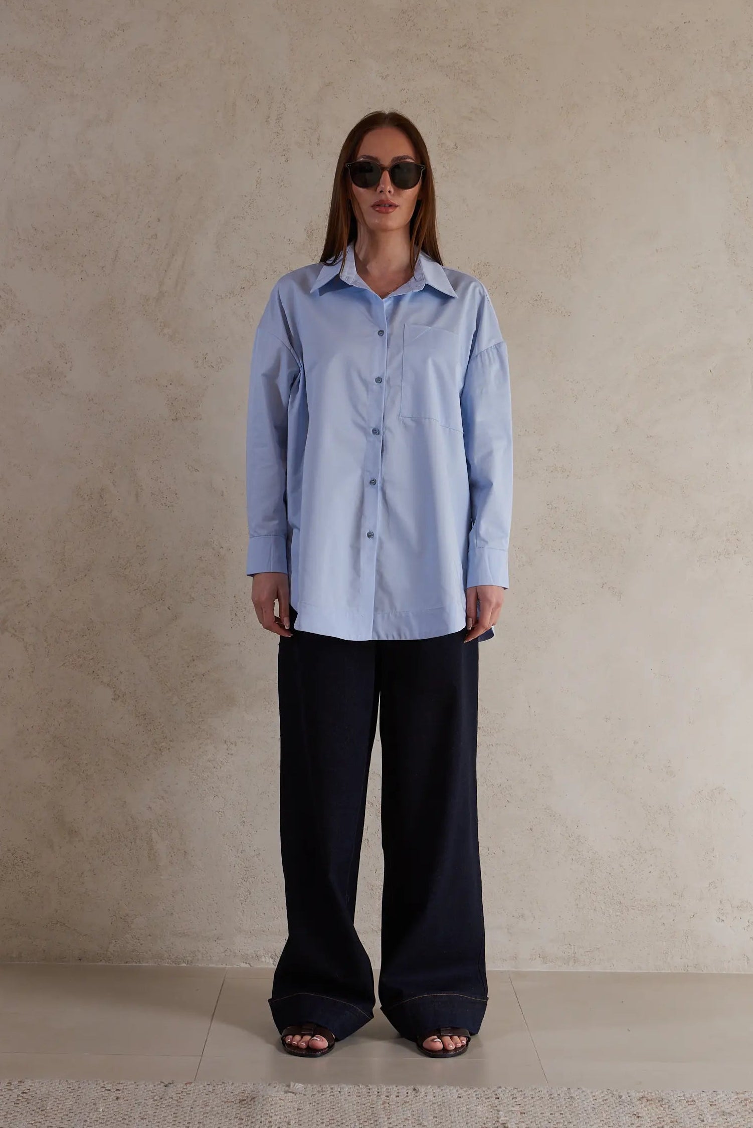 Oversized Shirt with Back Button Detail