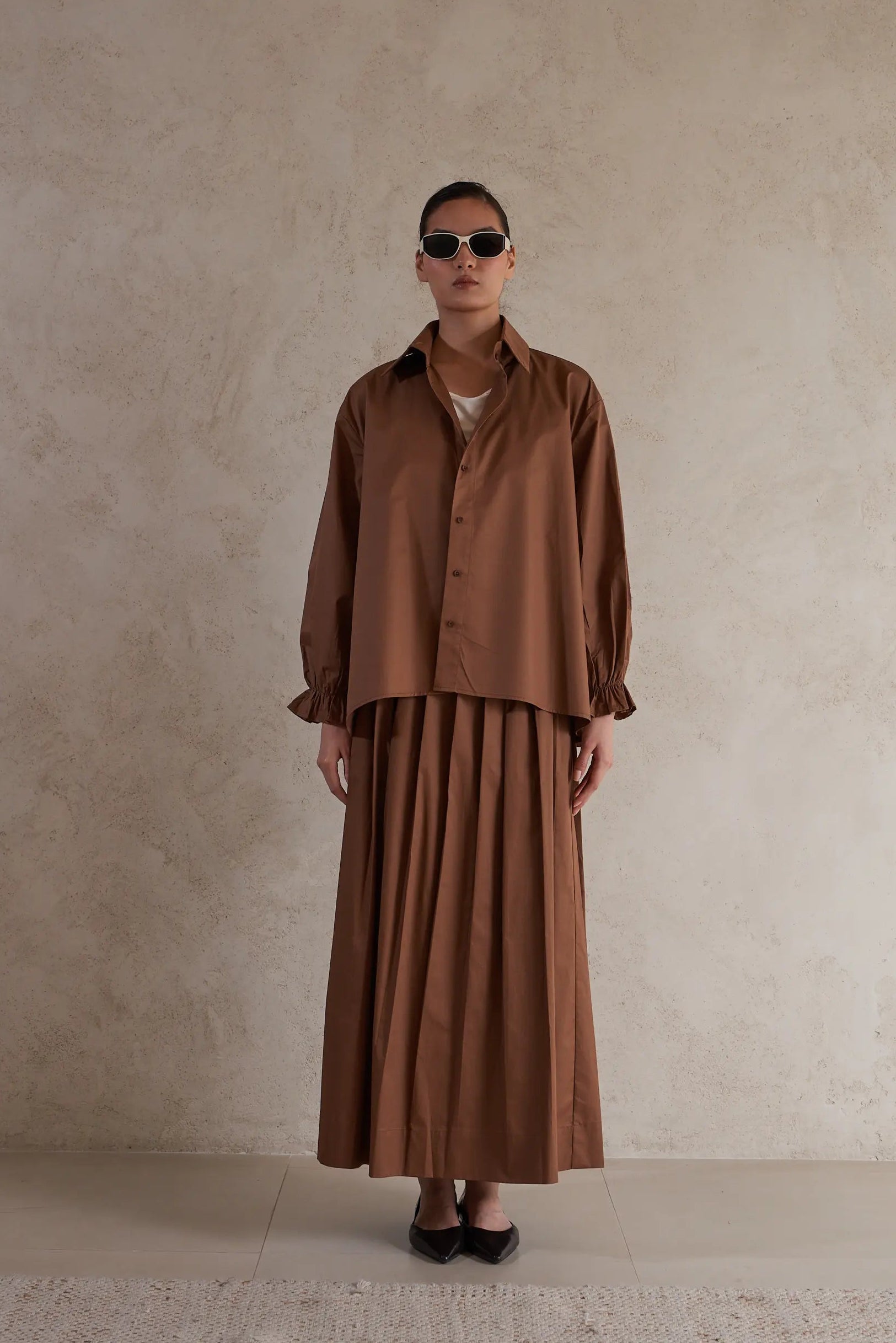 Belted poplin shirt