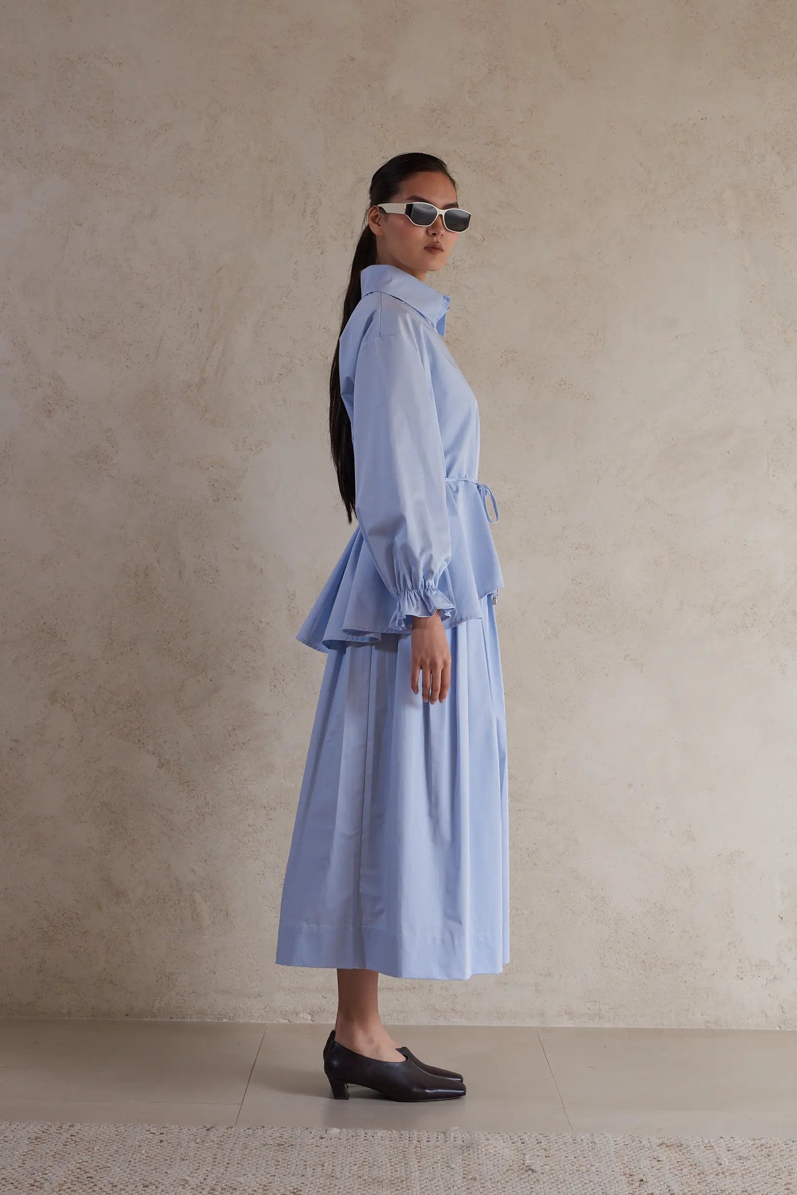 Belted poplin shirt