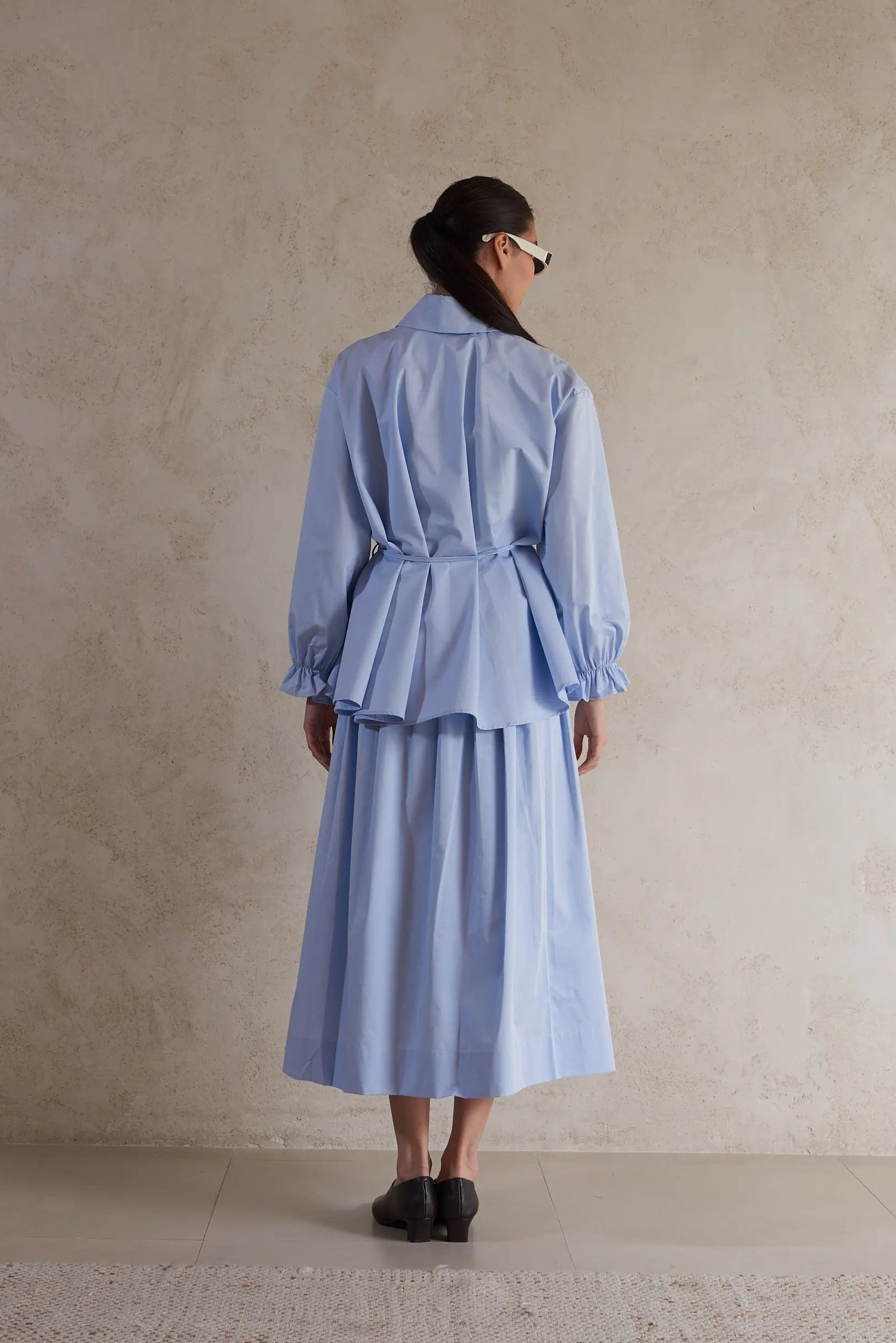 Belted poplin shirt