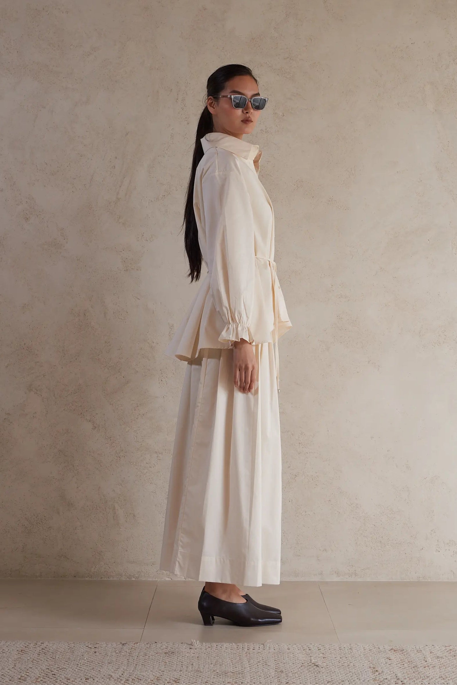 Belted poplin shirt