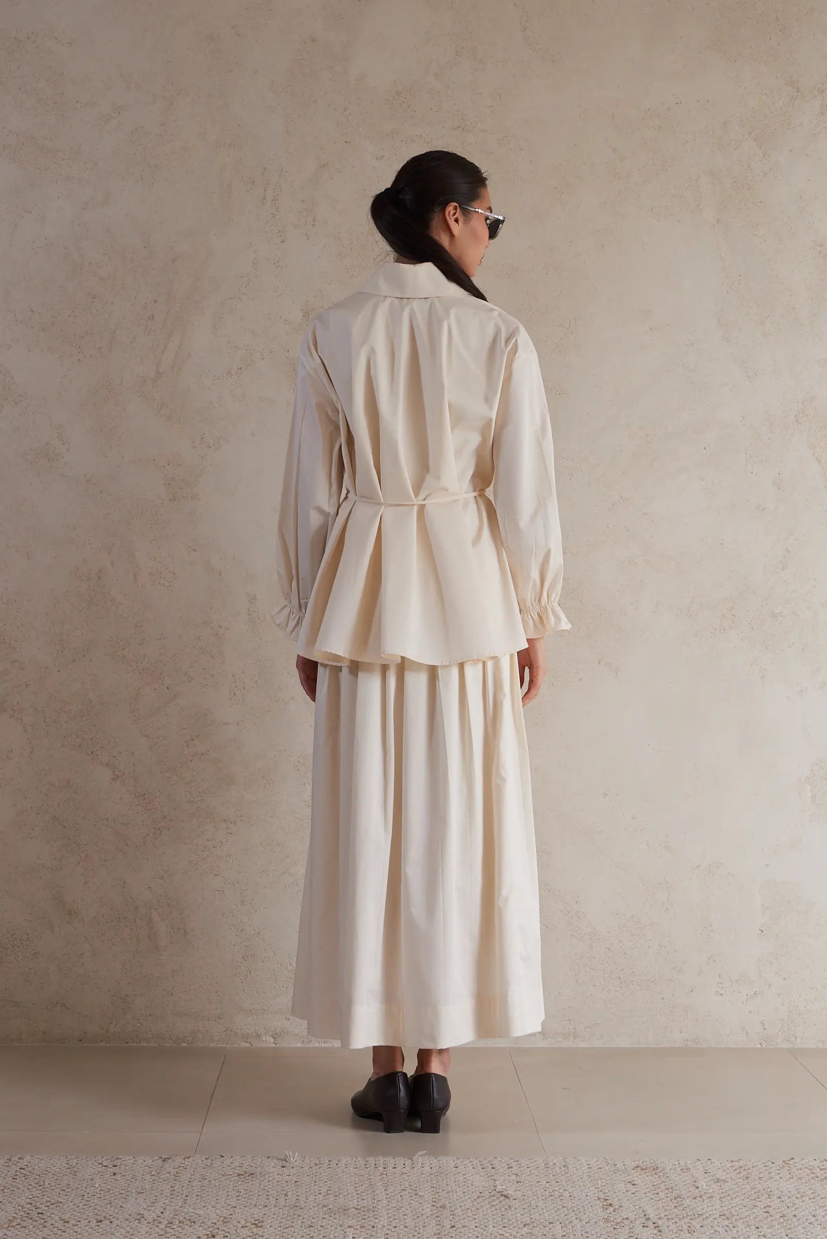 Belted poplin shirt