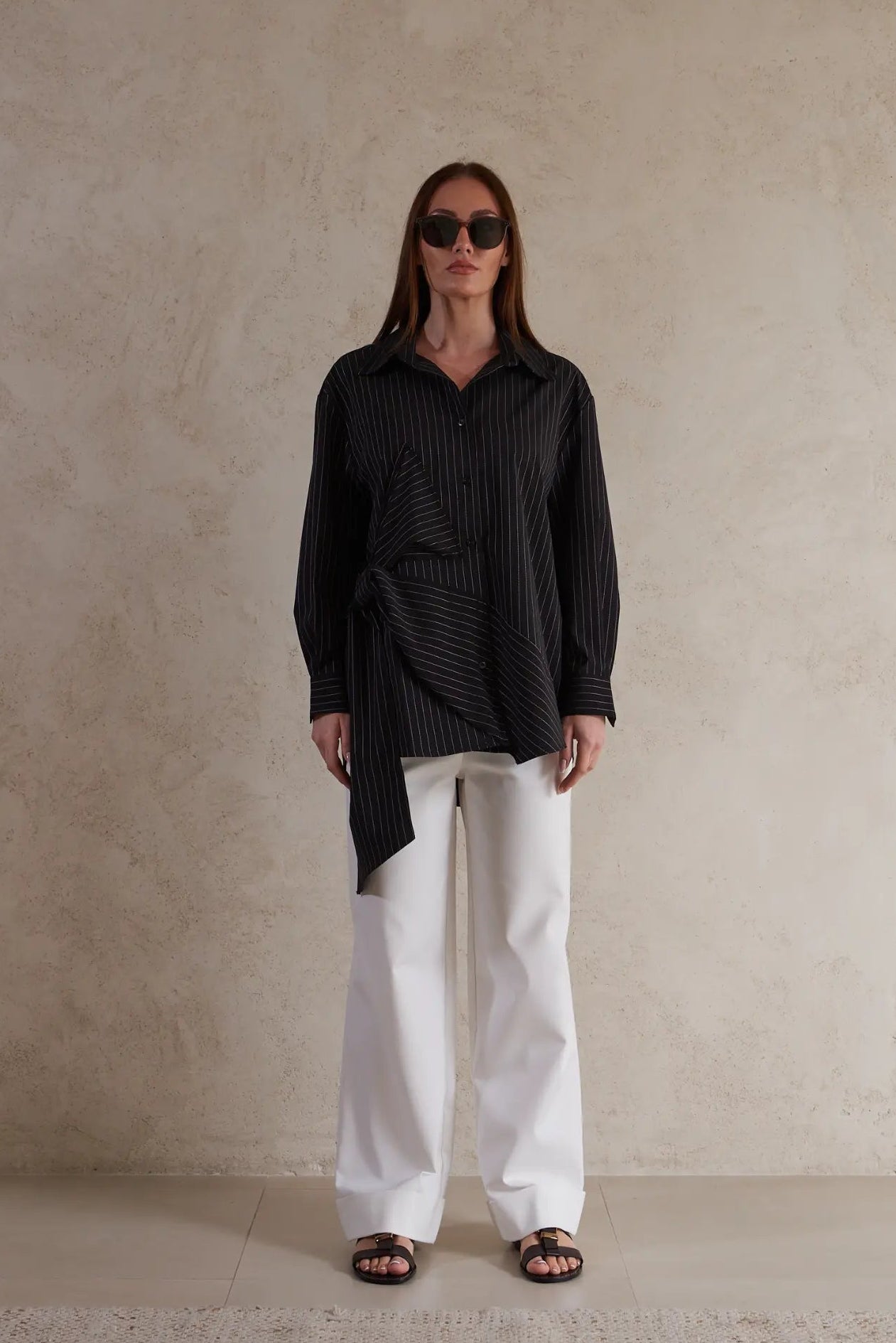 knotted Black Striped Shirt