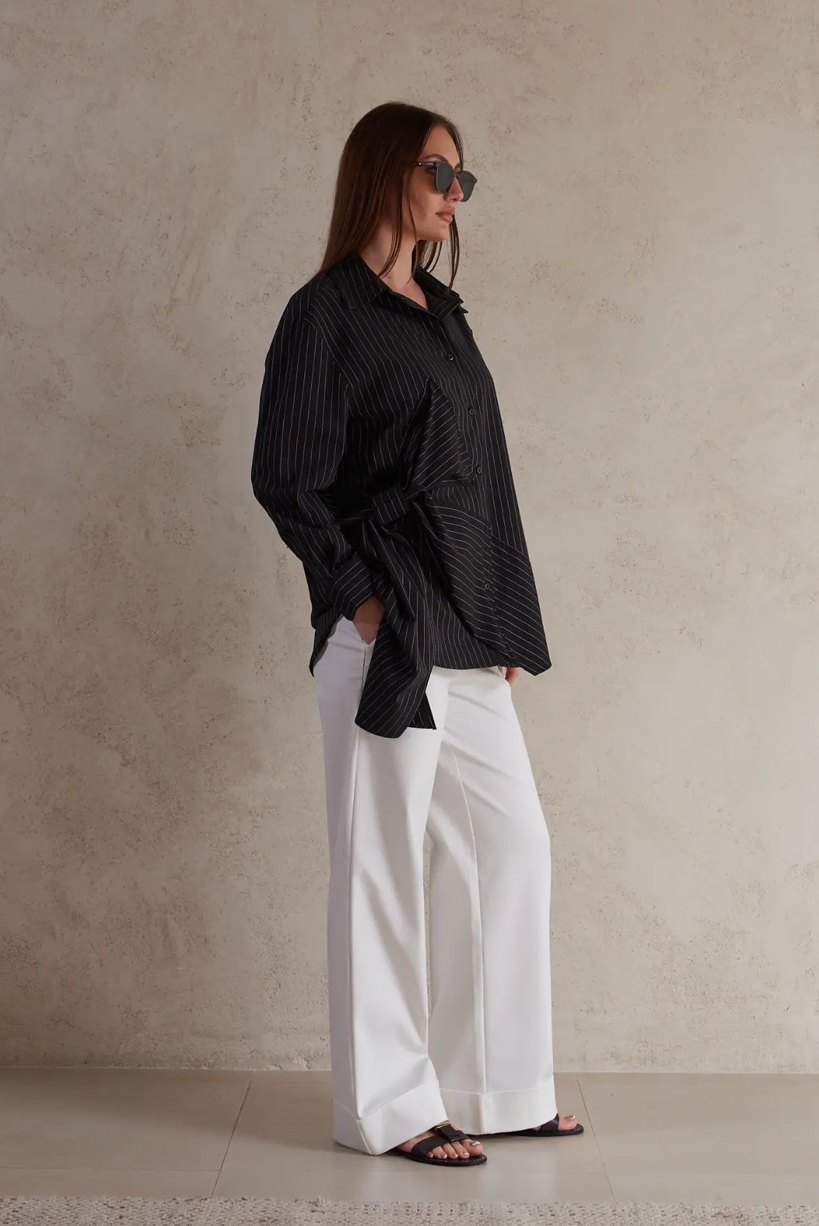 knotted Black Striped Shirt
