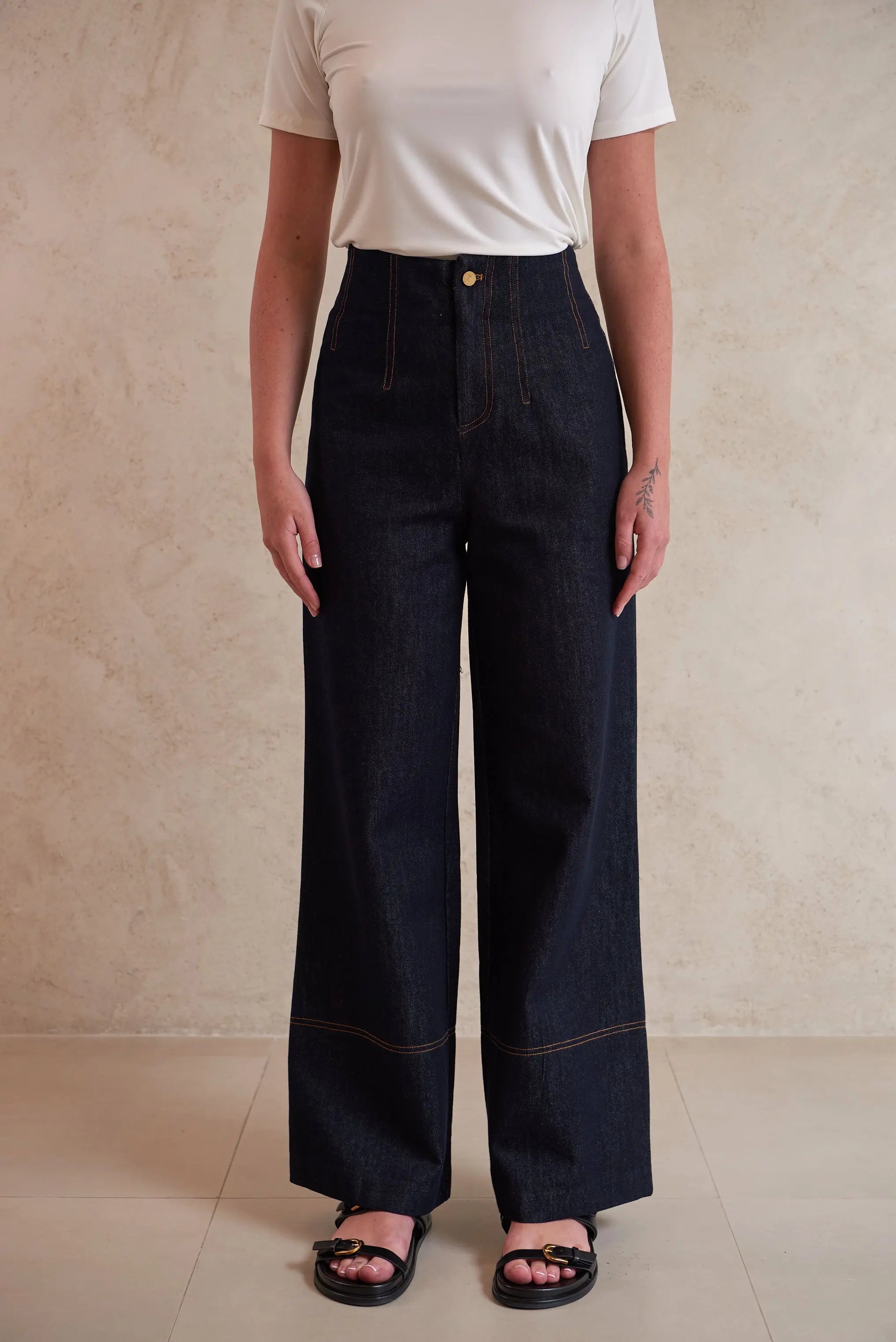High-Waisted Wide Leg Denim Pants