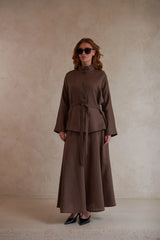 Button-Up Linen Shirt with Belt