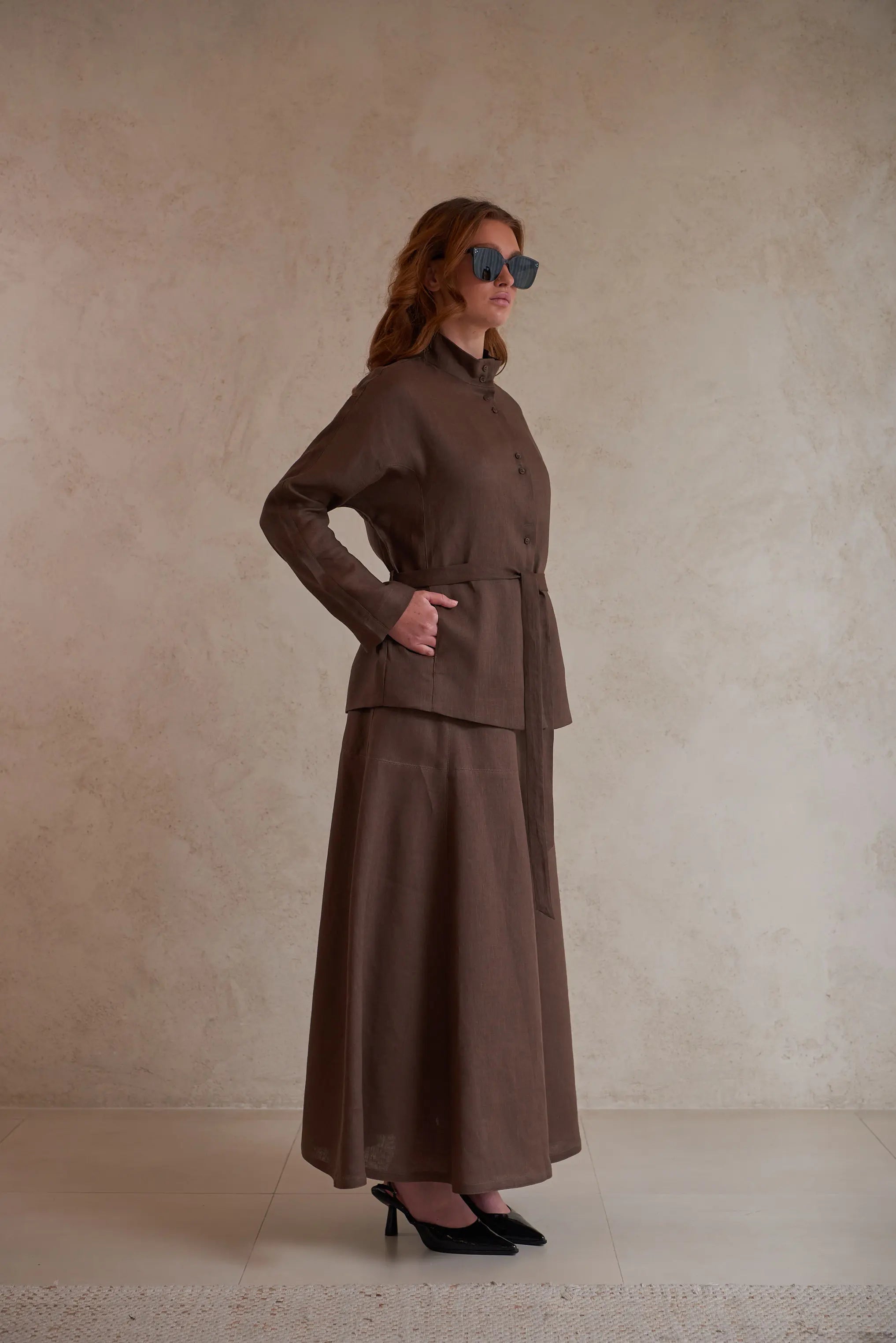 Button-Up Linen Shirt with Belt