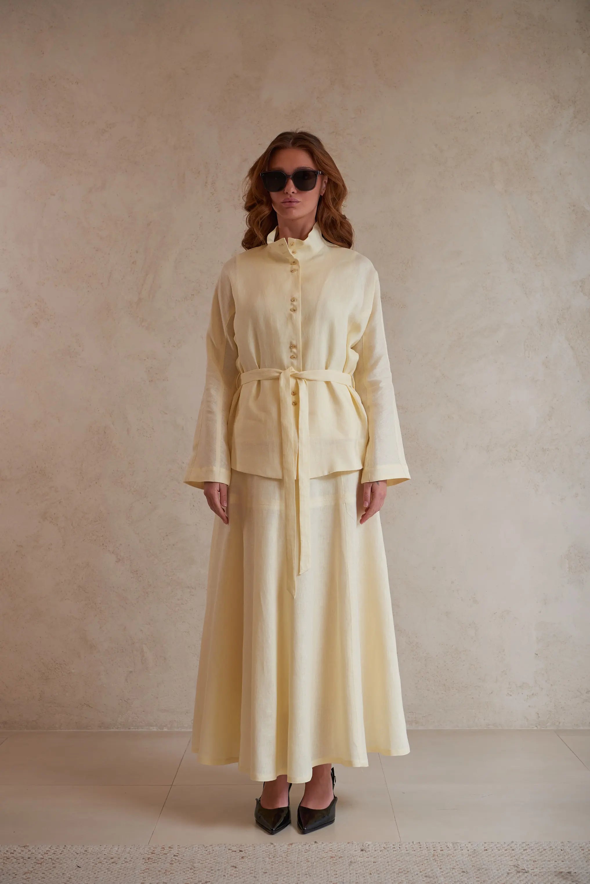 Button-Up Linen Shirt with Belt