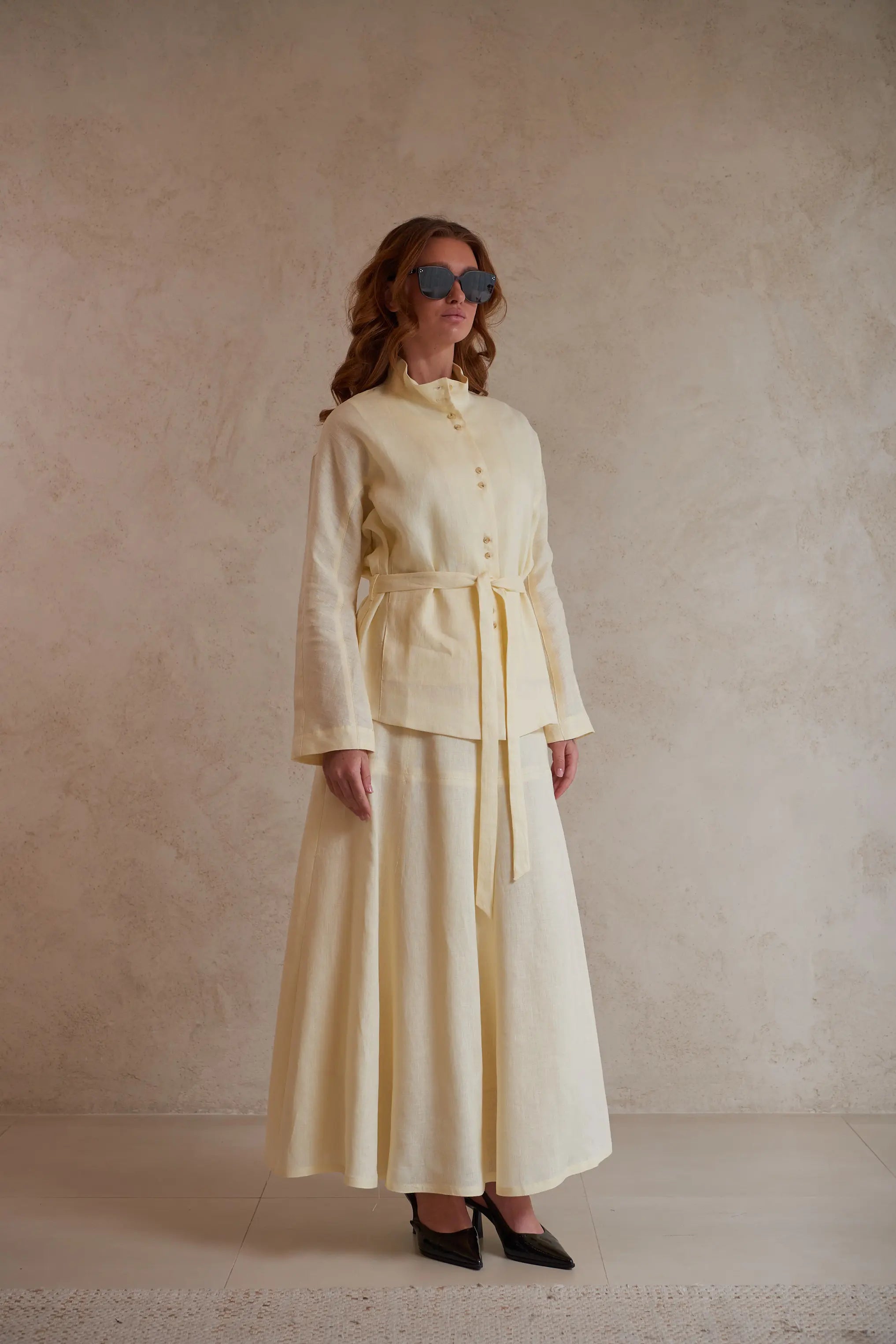 Button-Up Linen Shirt with Belt