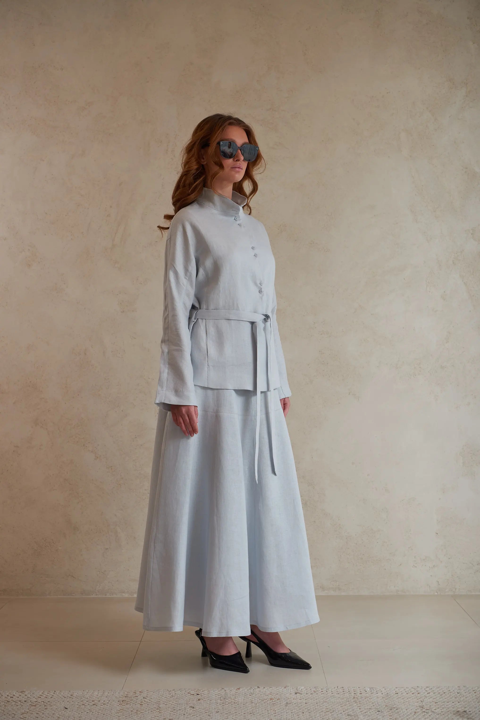 Button-Up Linen Shirt with Belt