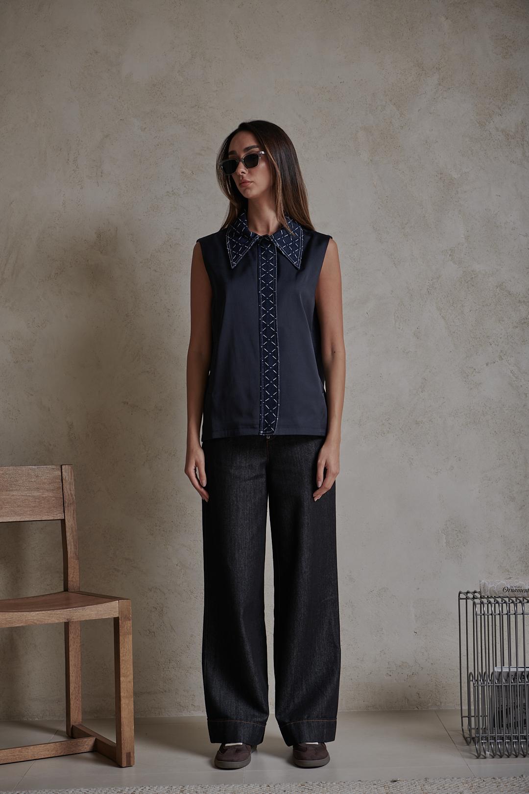 patterned Denim waterproof vest