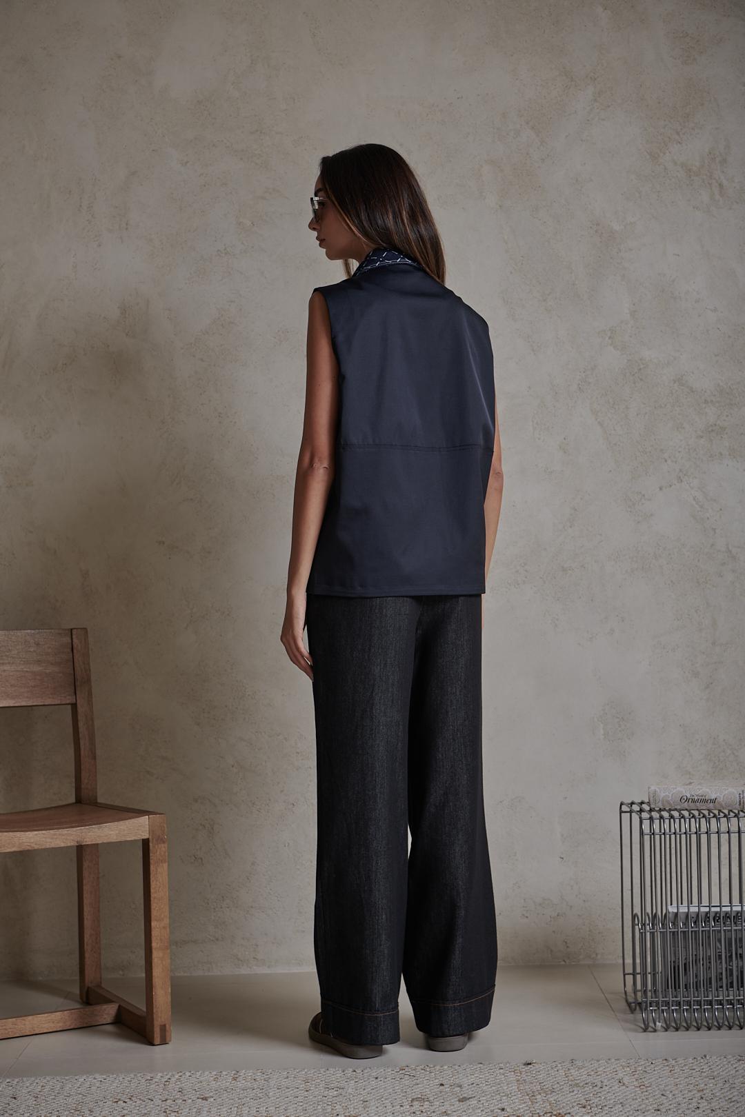 patterned Denim waterproof vest